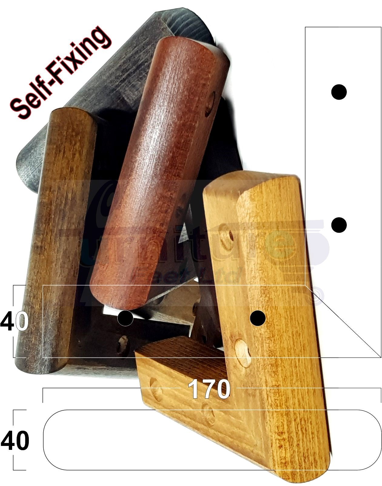 Set Of 4 Wooden Corner Furniture Feet 40mm High Replacement Sofa Chair Legs Self-Fixing: Antique Brown