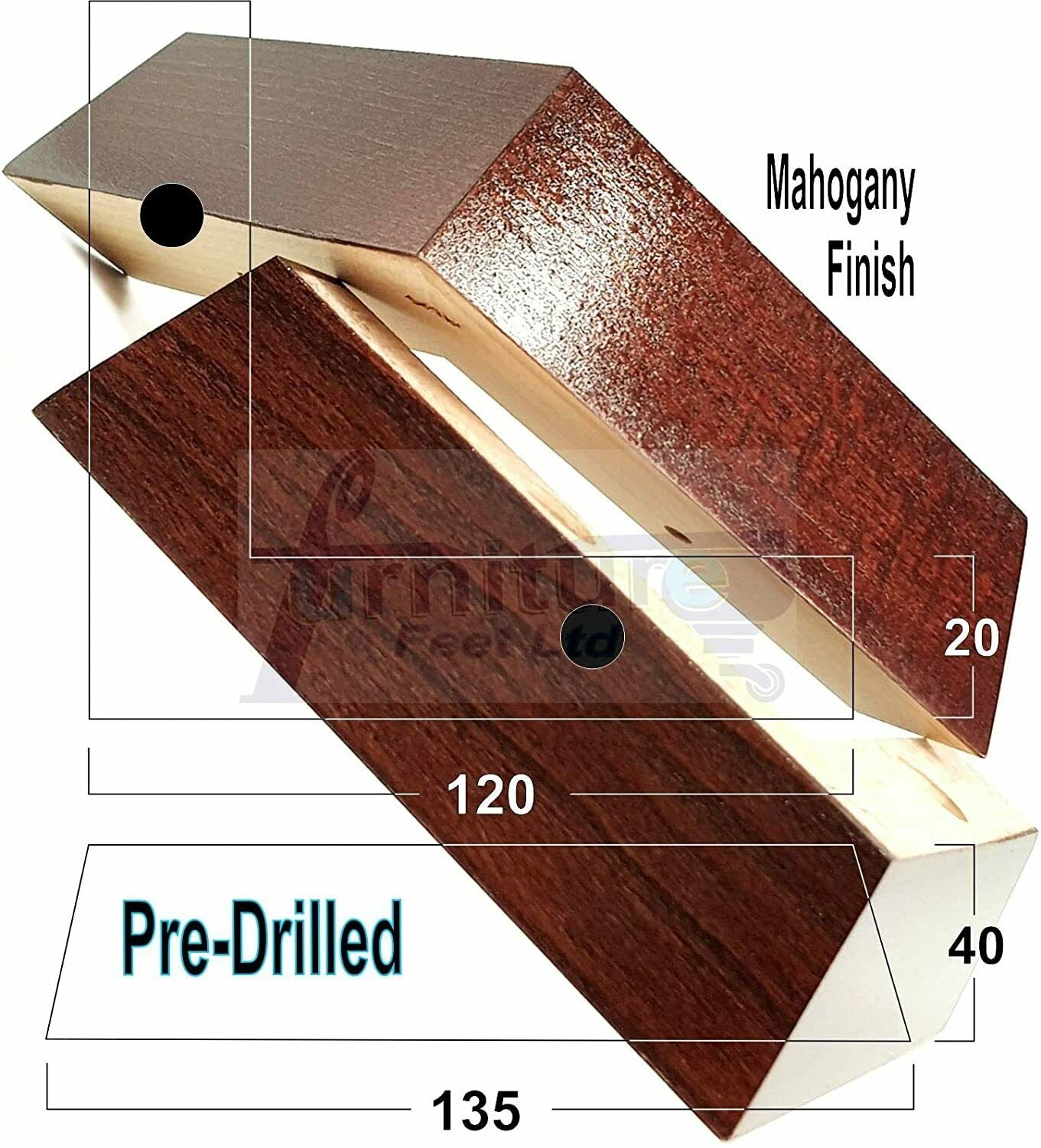 4 Wood Corner Mahogany Furniture Legs 40mm High Replacement Sofa Chair Feet (Self Fix)