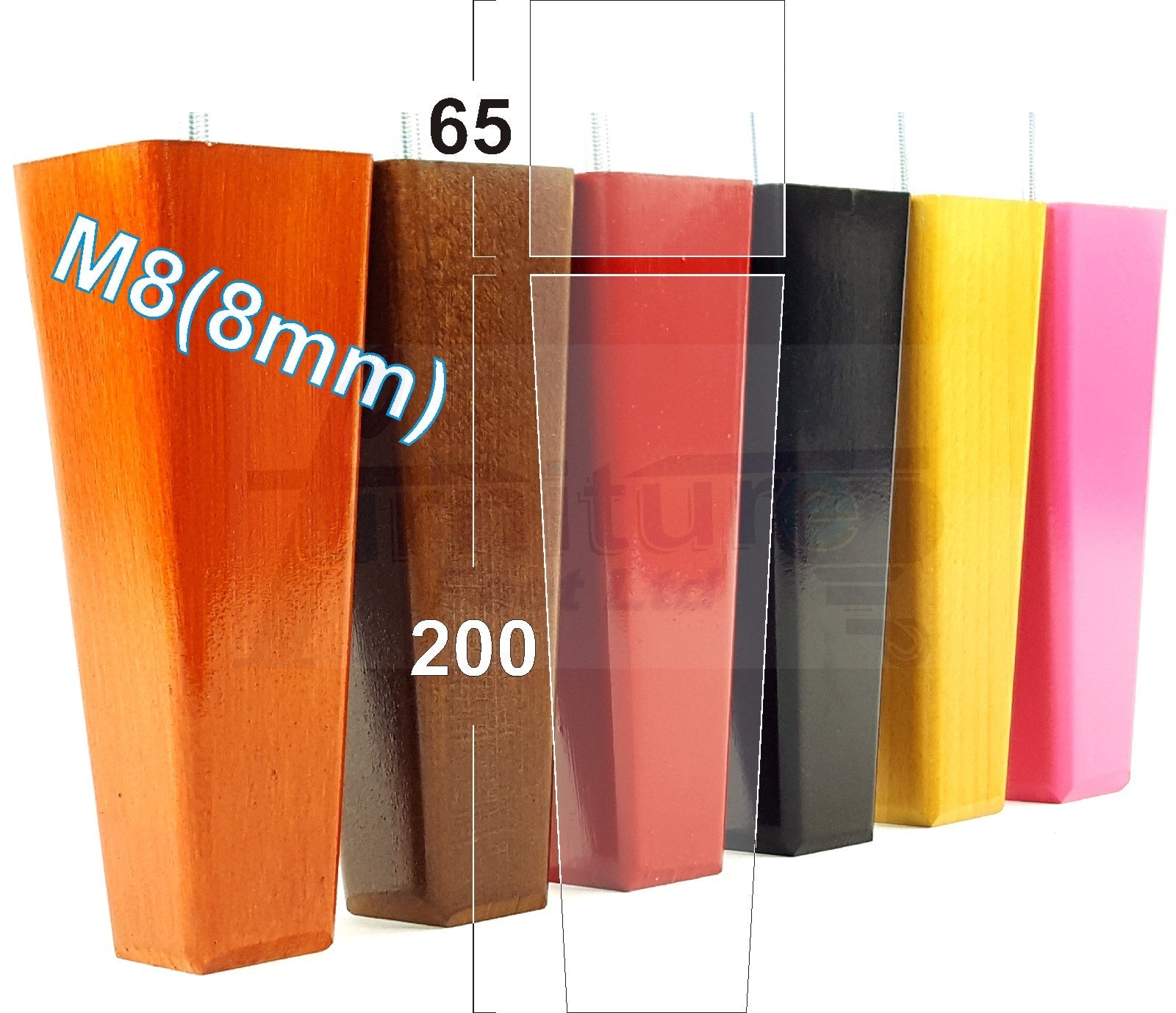 4x Wooden Furniture Legs 200mm High Replacement Square Tapered Feet 8mm