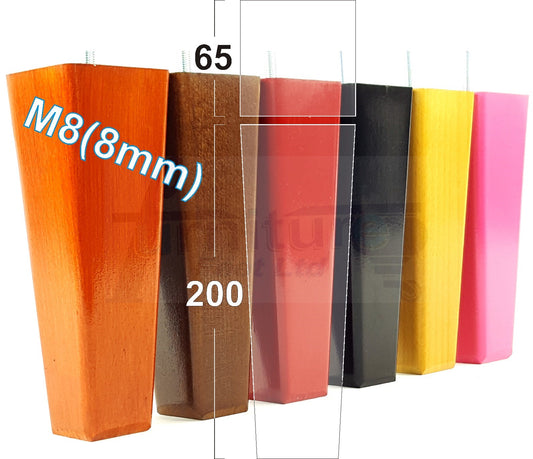 4x Wooden Furniture Legs 200mm High Replacement Square Tapered Feet 8mm