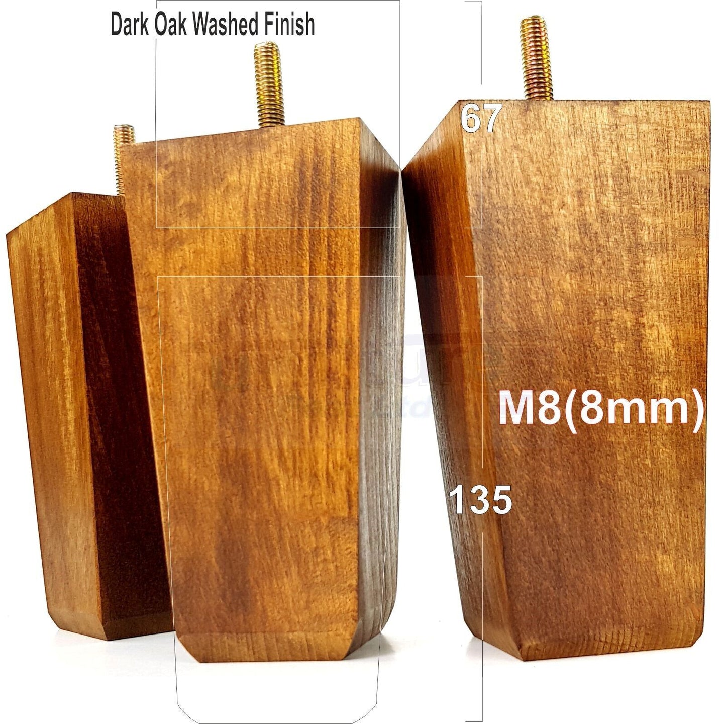 4x Block Wood Sofa Legs 135mm High Replacement Furniture Feet Chairs Cabinets M8(8mm)