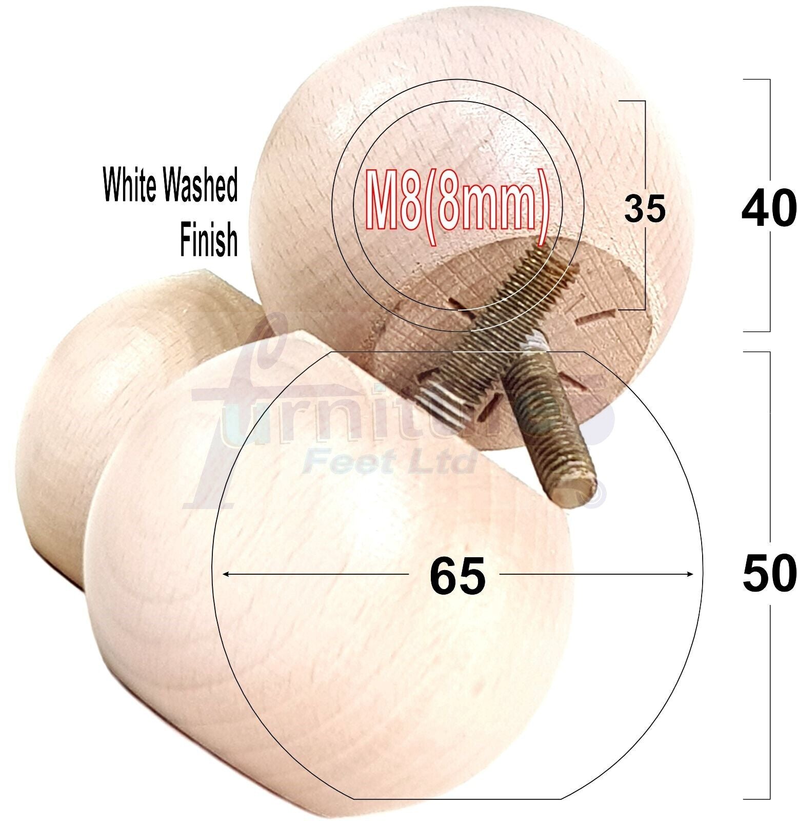 4 Solid Round Wood Turned Furniture Legs Replacement Bun Feet 2 Inches 50mm High Chairs Sofa Beds Settee M8 