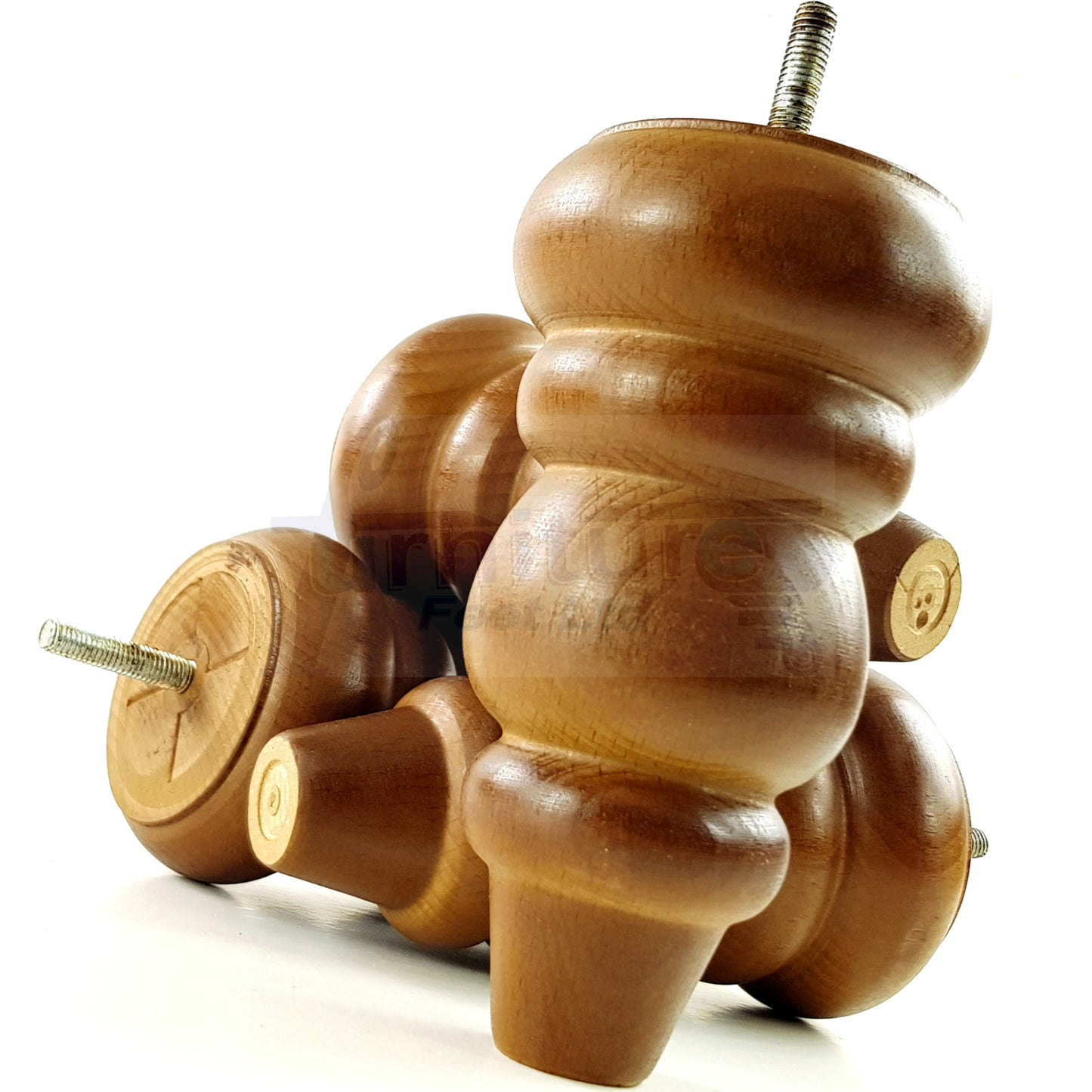 4x Solid Turned Wood Furniture Legs Chair Settee Feet 155mm 8mm Thread Dark Oak