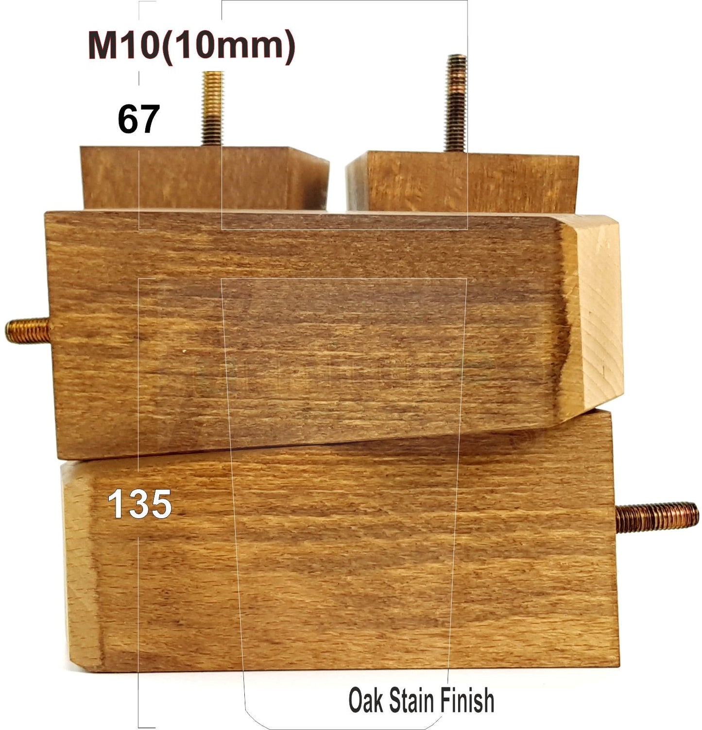 4x Block Wood Sofa Legs 135mm High Replacement Furniture Feet Chairs Cabinets M10 Thread	