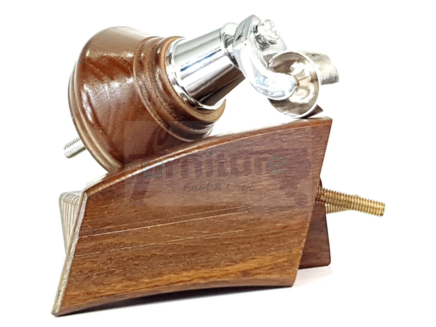 2 Antique Brown Wood Furniture Sofa Feet With Castor 125mm & 2 Curved Legs Chair Settee 100mm High M8