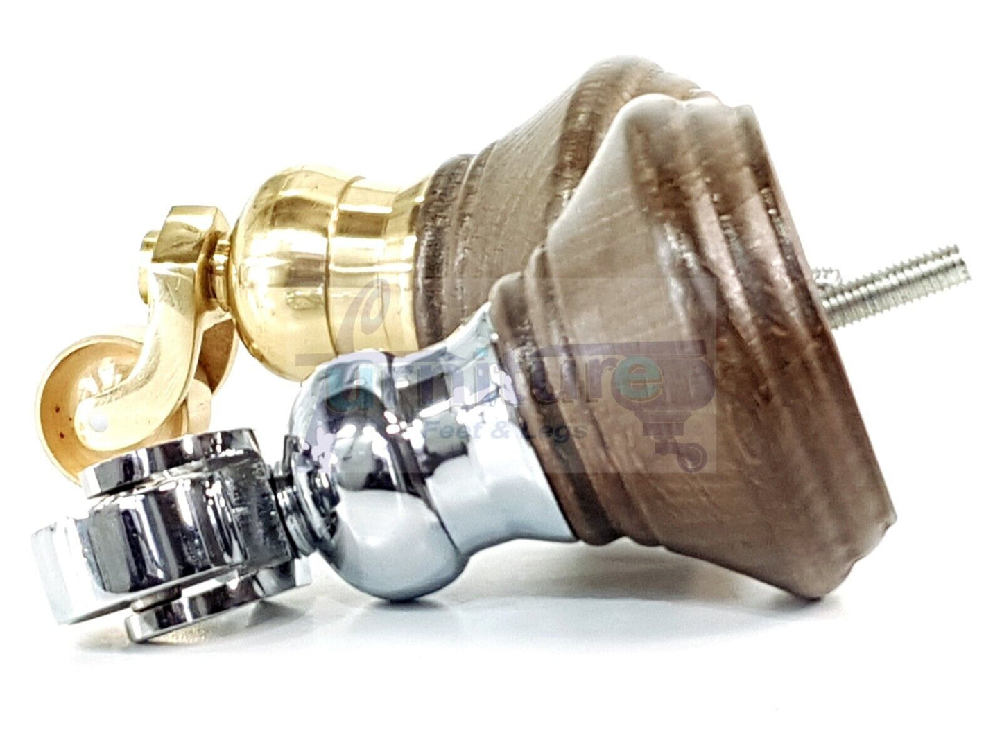 4x Antique Brown Stain Wooden Furniture Sofa Legs M8 With Castors Replacment Chair Settee Feet 115mm - 125mm High