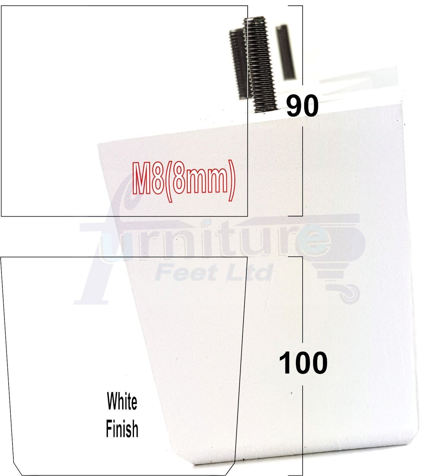 4x Solid Wood Square Furniture Legs Block Replacement Feet 100mm M8(8mm)