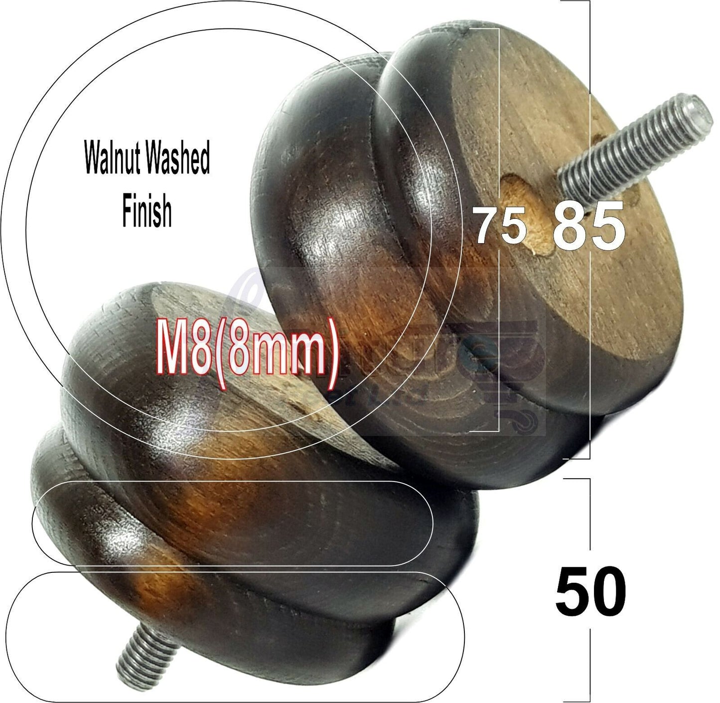 Set Of 4 Turned Wooden Furniture Legs Replacement Bun Feet 50mm High 8mm Thread