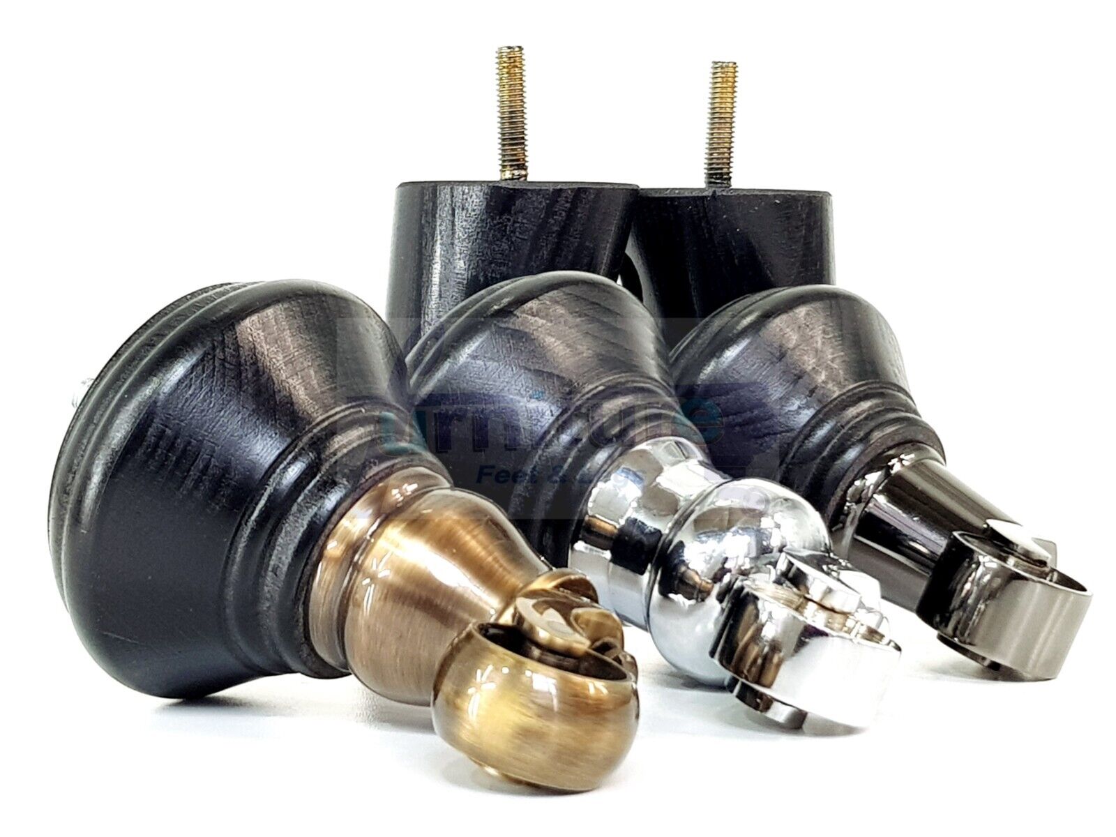 2 Black Wood Furniture Sofa Legs With Castor 125mm & 2 Angled Back Feet Chair Settee 100mm High M8