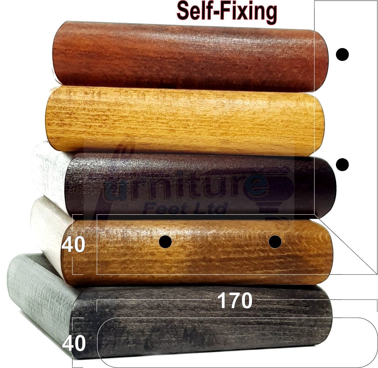 Set Of 4 Wooden Corner Furniture Feet 40mm High Replacement Sofa Chair Legs Self-Fixing: Mahogany