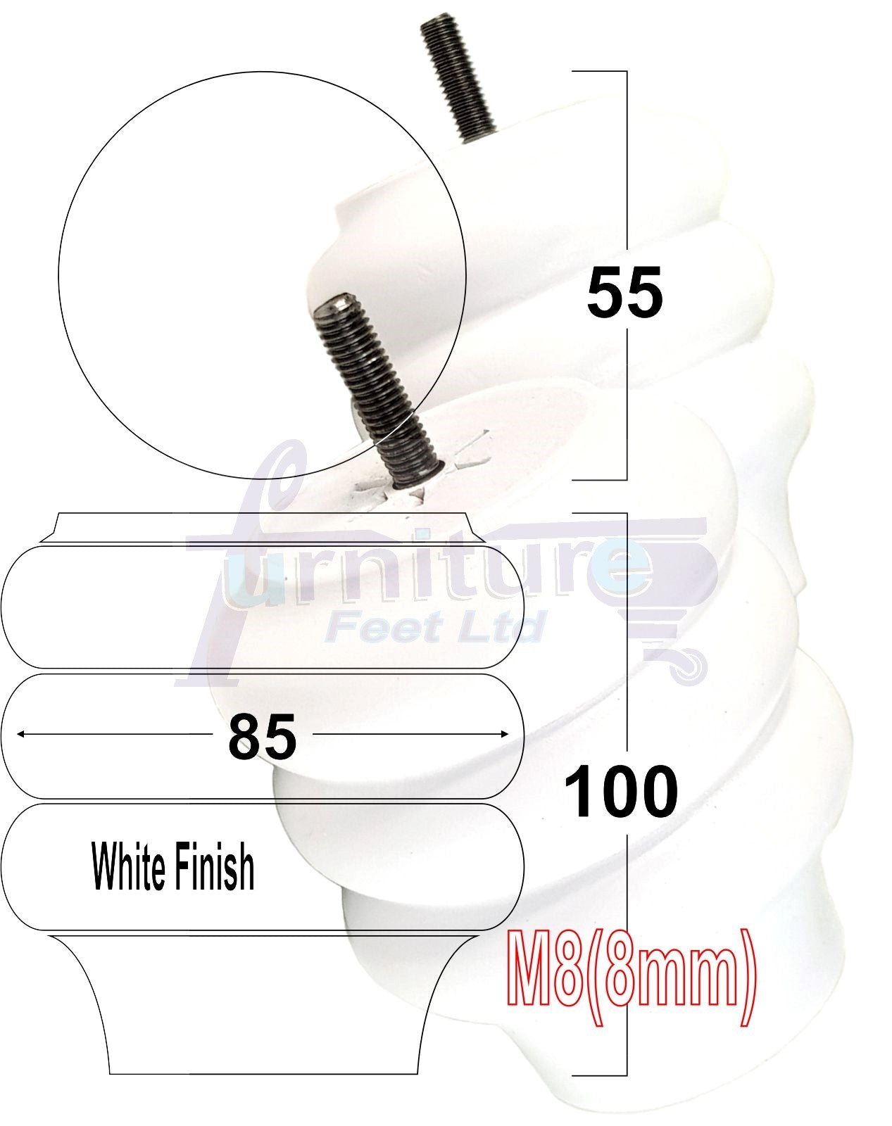 Set Of 4 Solid Wood Turned Furniture Legs Replacement Bun Feet 100mm High 8mm Thread