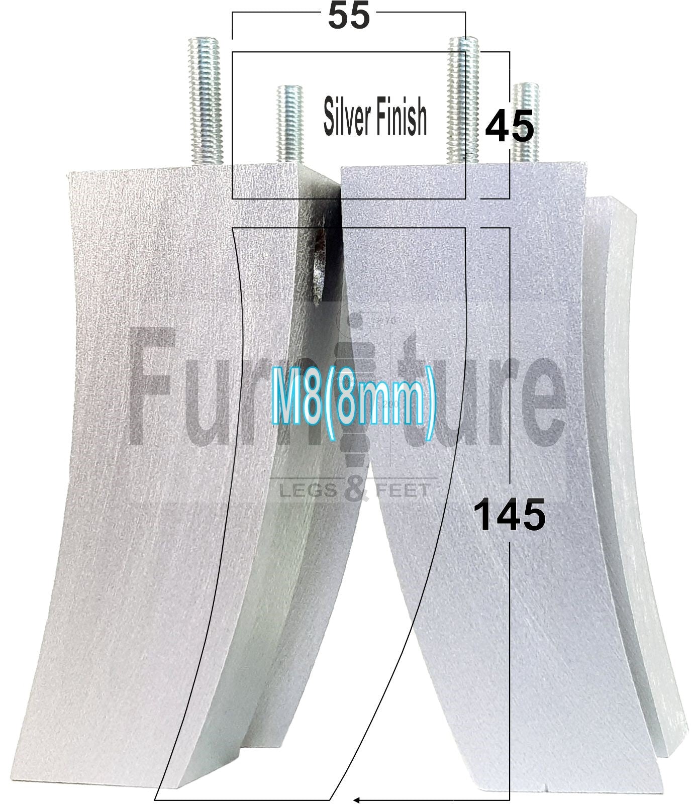 Set Of 4 Solid Wood Curved Furniture Feet Replacement Legs 145mm High M8(8mm)