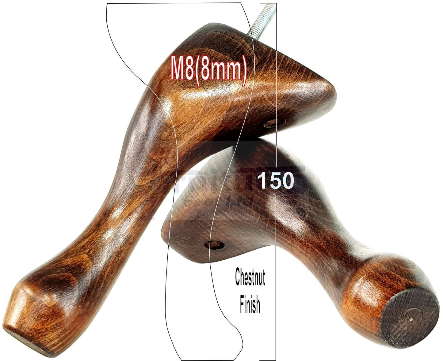 4 Solid Wood Furniture Feet 150mm High Queen Anne Replacement Legs M8 (8mm) 6 Inches Chair Stools Bed Sofa Georgian Style