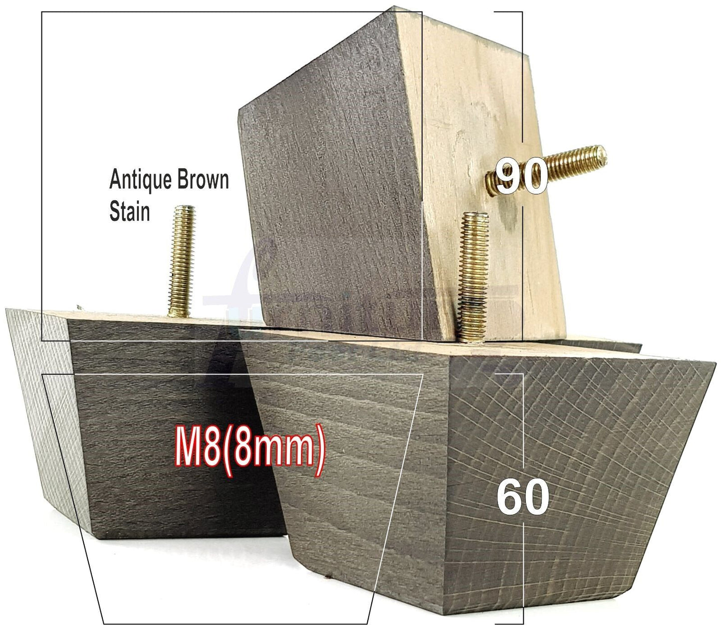 4x Square Wood Sofa Legs 60mm High Replacement Furniture Feet Chairs Cabinets M8 