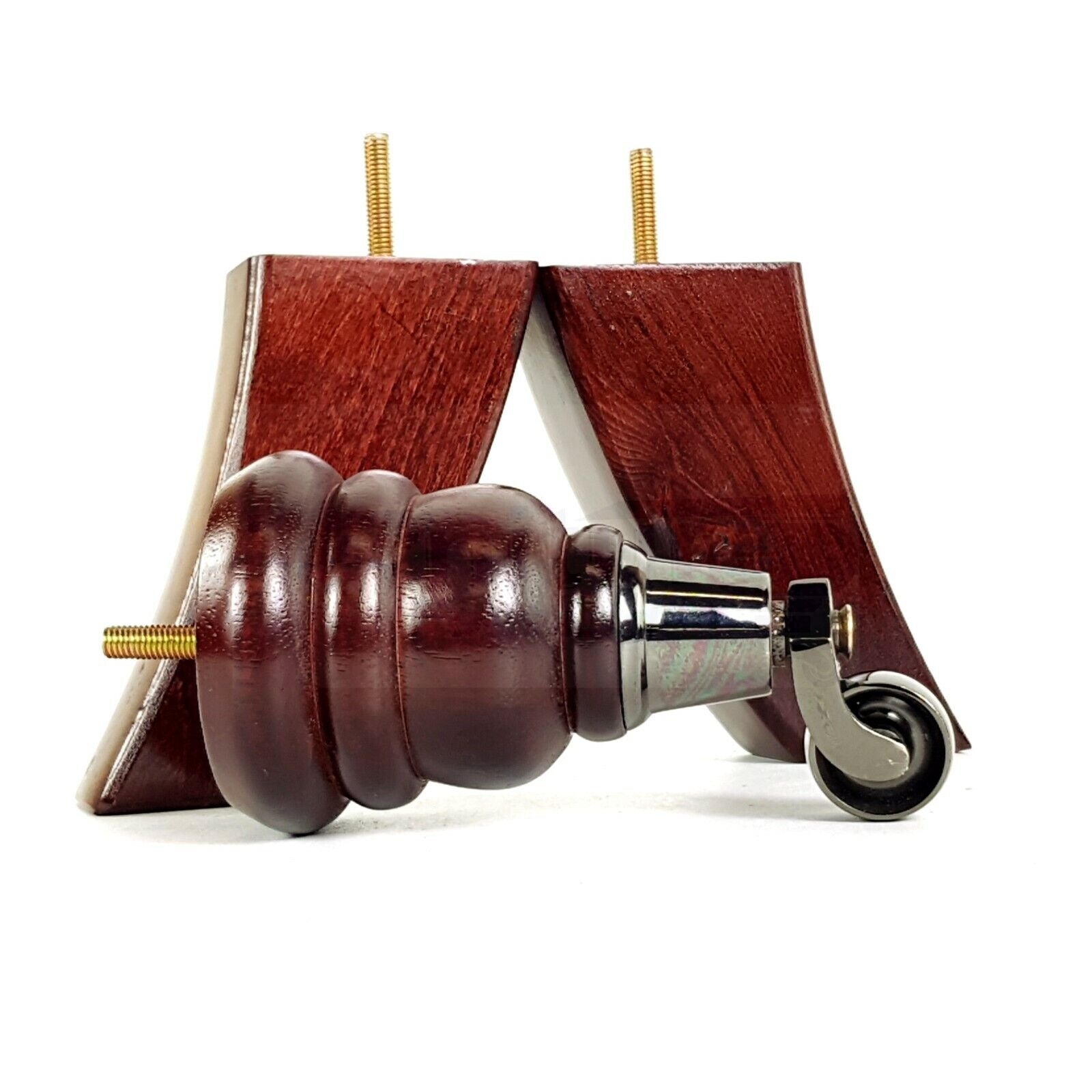 2 Replacement Wood Furniture Legs With Castors & 2 Curved Feet Mahogany 155mm Chair Sofa Stool M10