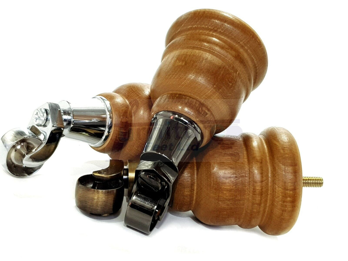 4 Turned Wood Dark Oak Stain Furniture Replacement Legs with Castors 155mm Legs M8 Fitting