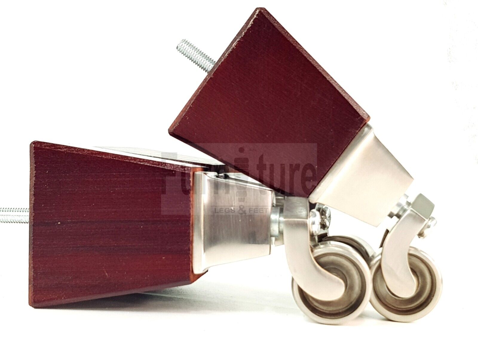 4x Block Wood With Brushed Castor Furniture Legs 8mm Thread For Chairs Settees Sofa 150mm