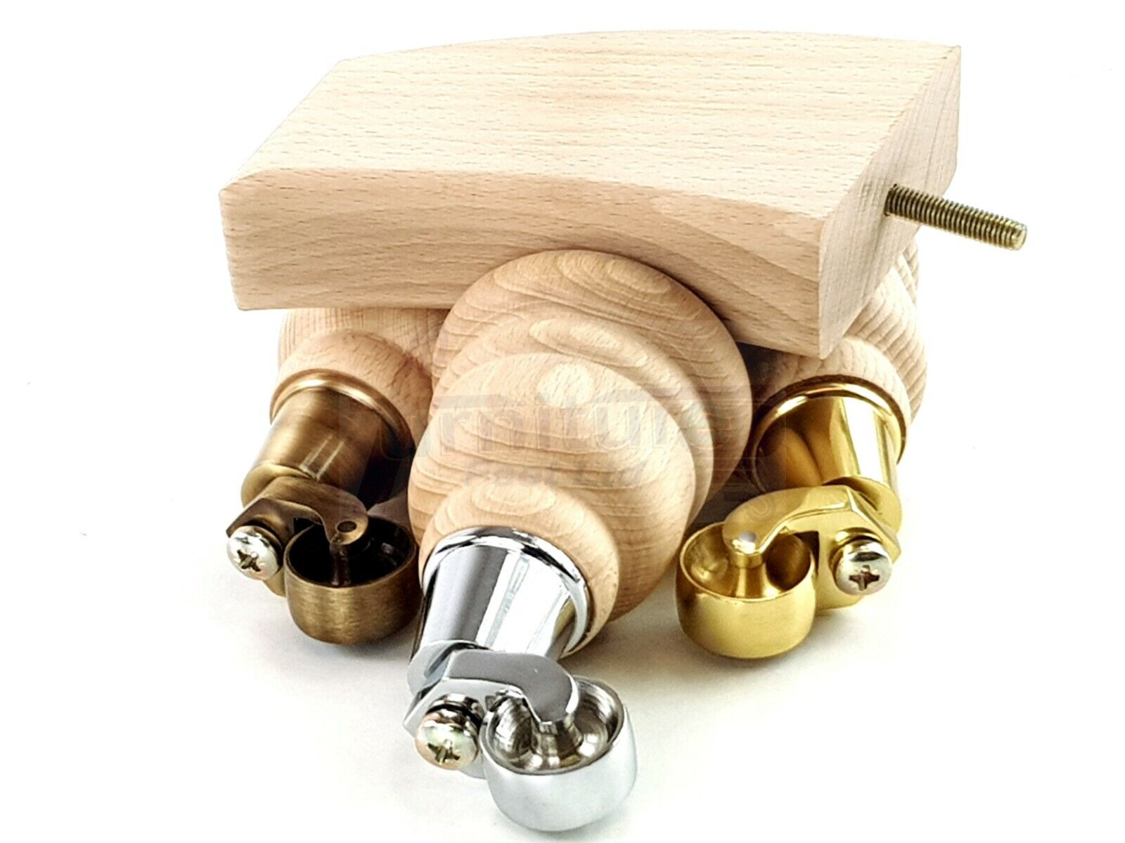 Turned Furniture Feet 2 With Castors 155mm and 2 Curved Back Legs Raw Wood for Sofas Chairs Stools Cabinets Beds M8 6 Inches