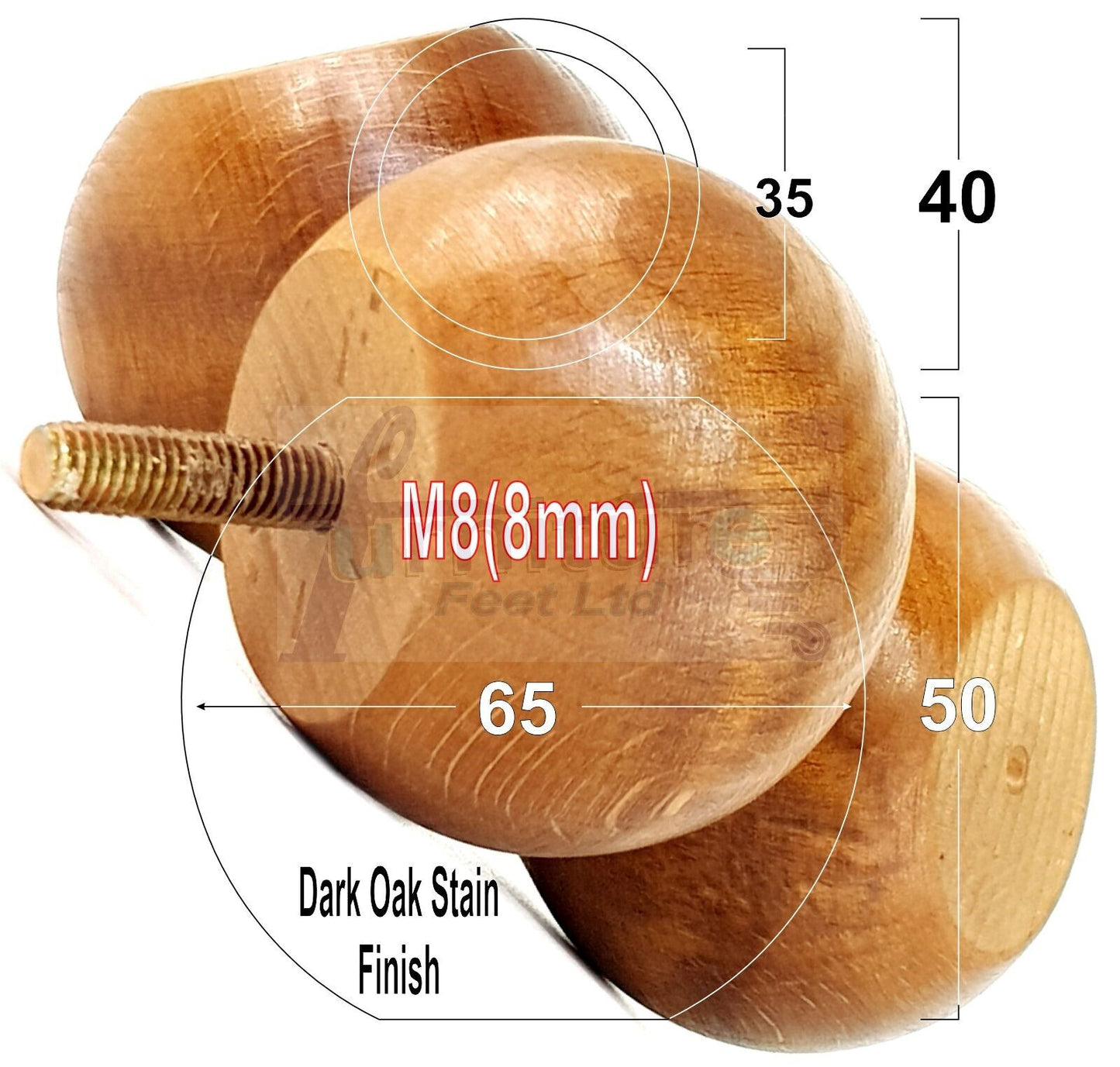 4 Solid Round Wood Turned Furniture Legs Replacement Bun Feet 2 Inches 50mm High Chairs Sofa Beds Settee M8 