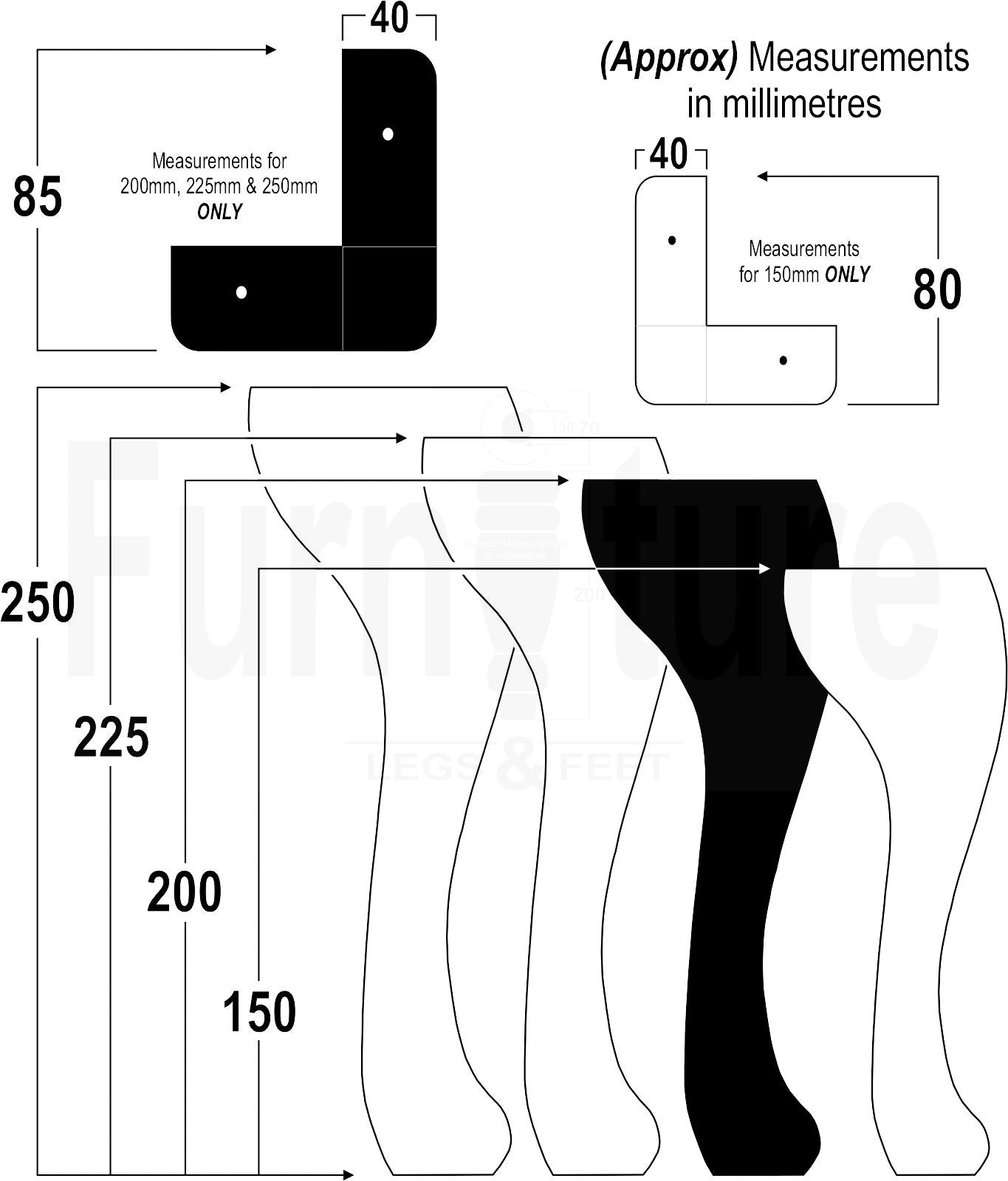 4 Solid Wood Furniture Legs 200mm High Queen Anne Replacement Feet Chairs Settees Sofas M10 Thread