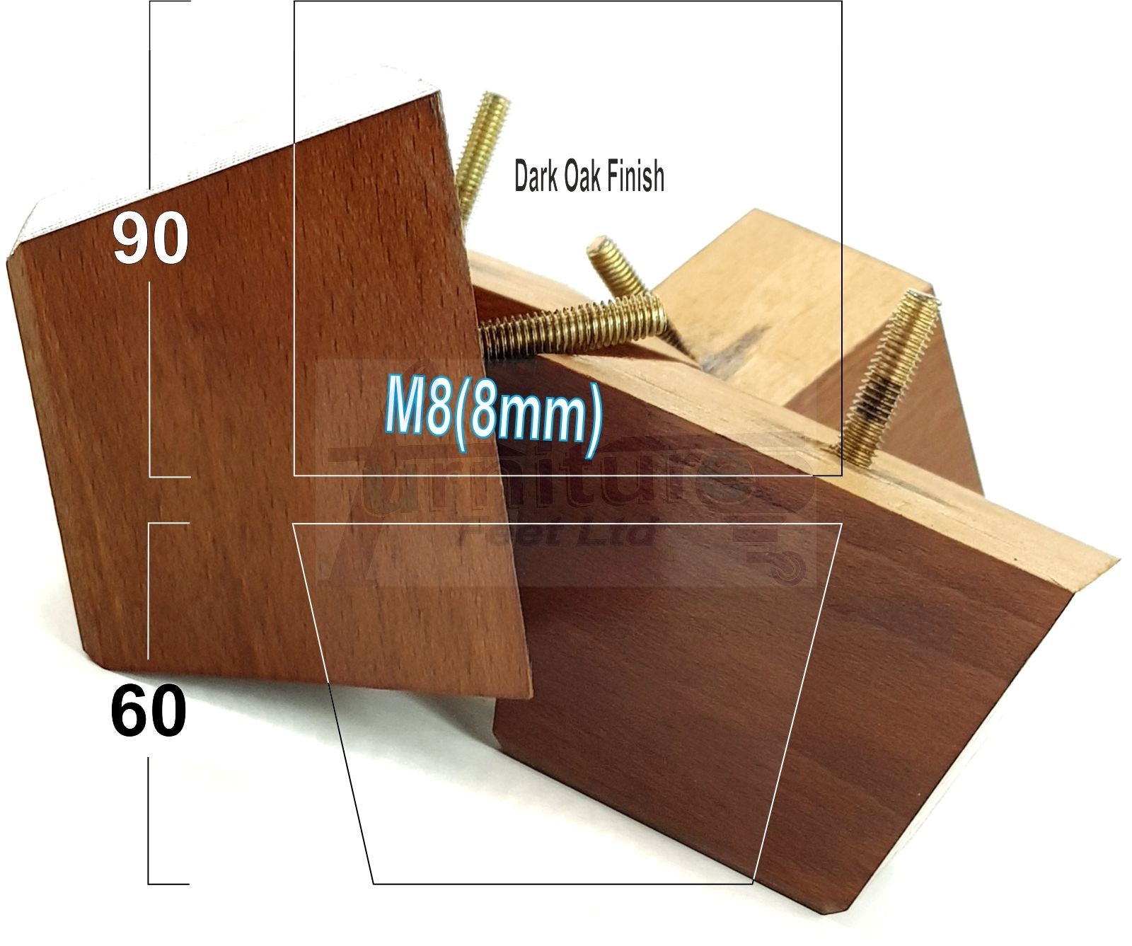 4x Square Wood Sofa Legs 60mm High Replacement Furniture Feet Chairs Cabinets M8 