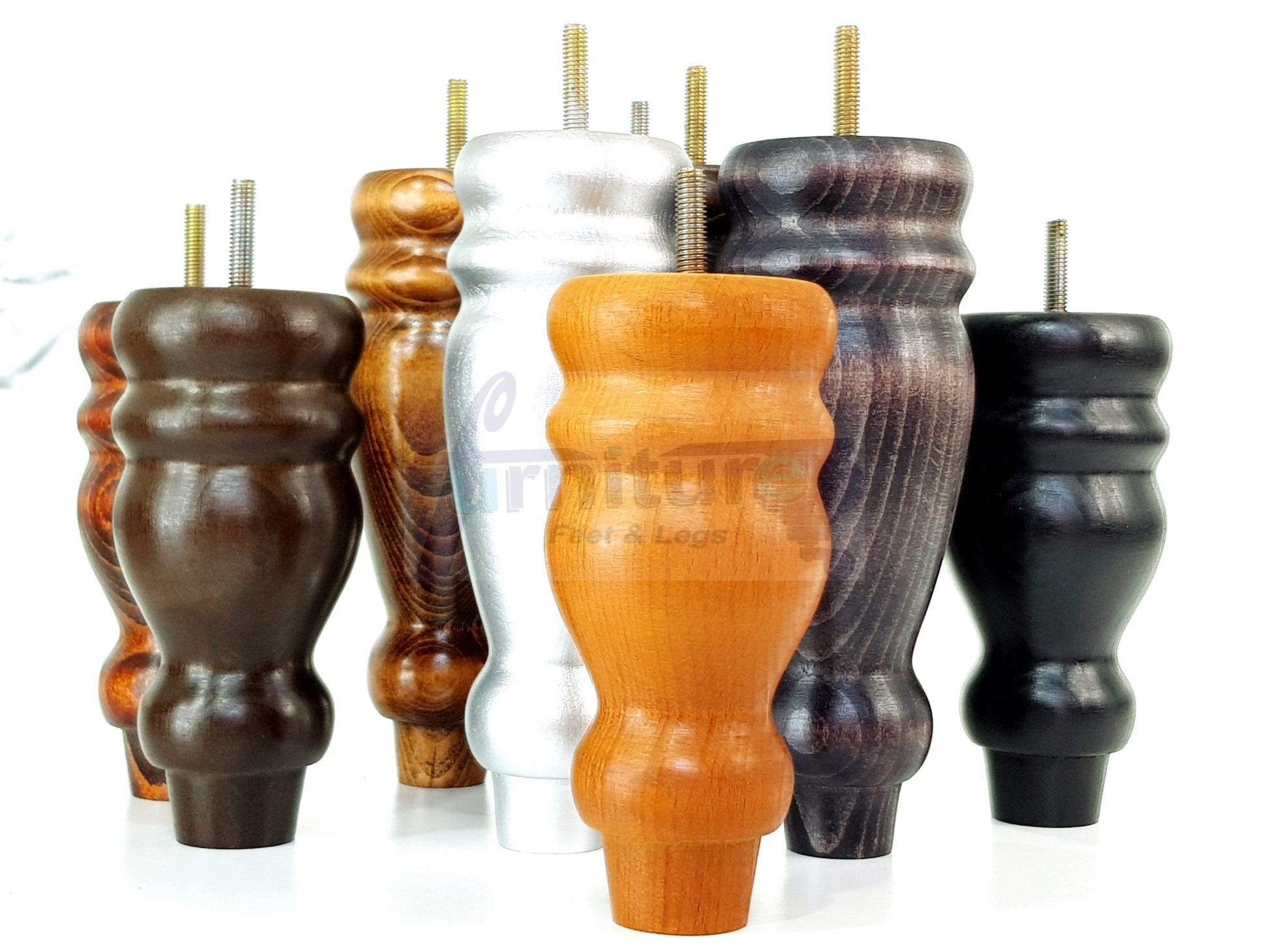 Set Of 4 Turned Wood Furniture Replacement Feet 155mm High 8mm Tread