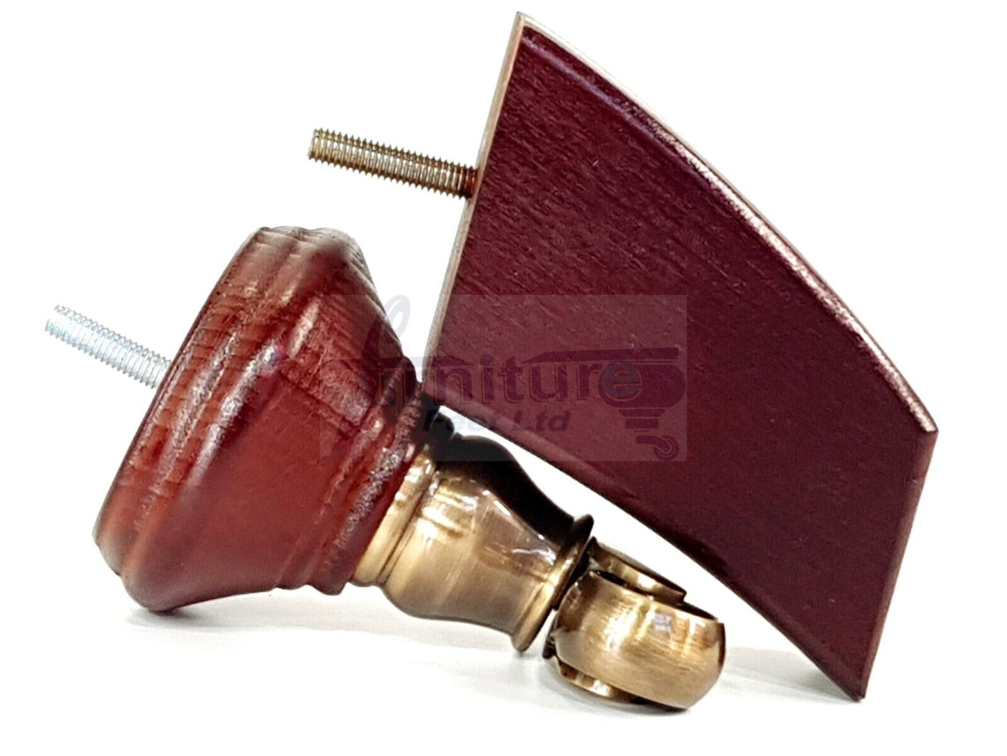 2 Mahogany Wood Furniture Sofa Feet With Castor 125mm & 2 Curved Legs Chair Settee 100mm High M8