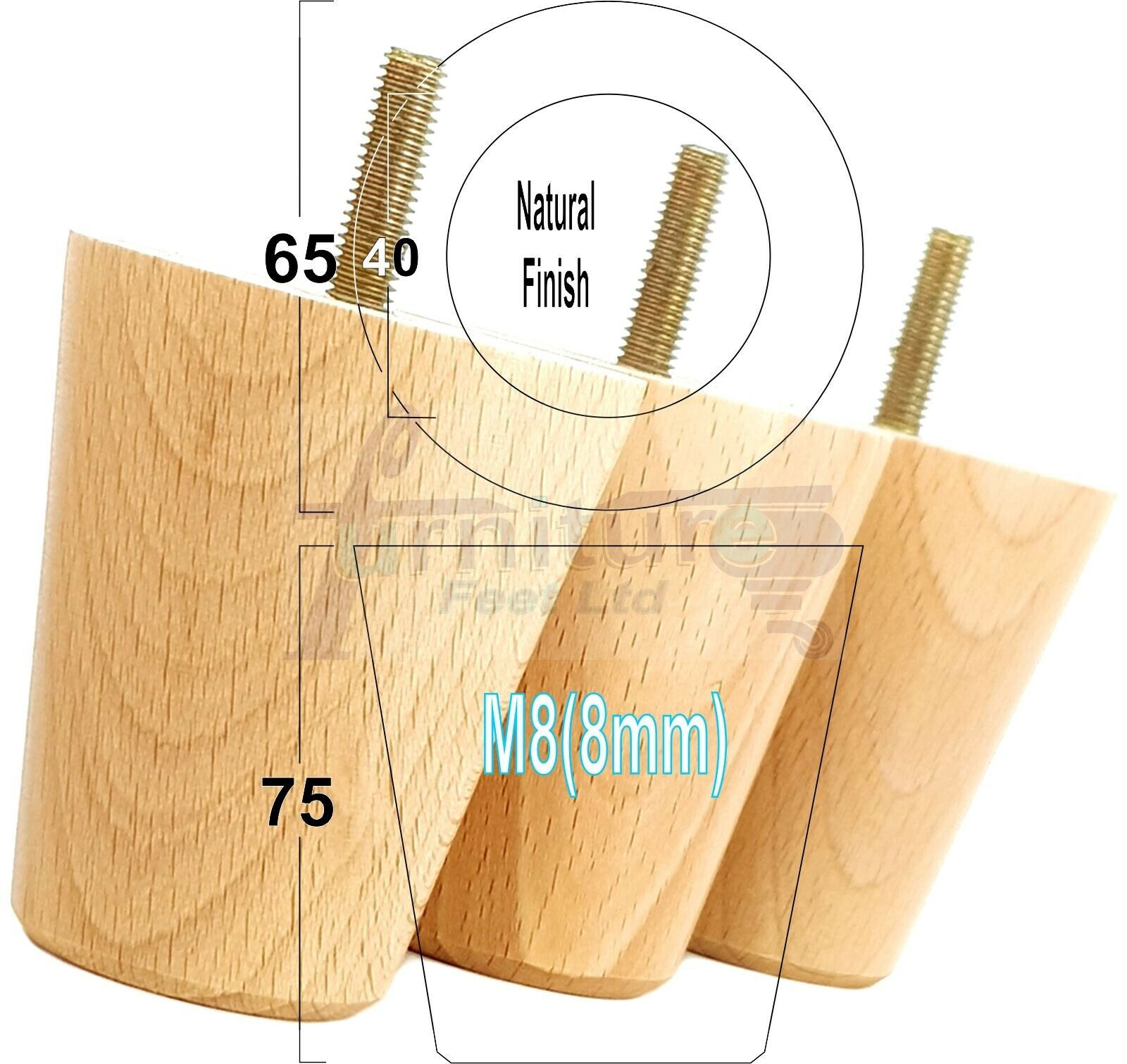 4x Solid Wood Turned Furniture Legs Replacement Bun Feet 75mm High Chairs Stools Sofa's Beds Settee M8