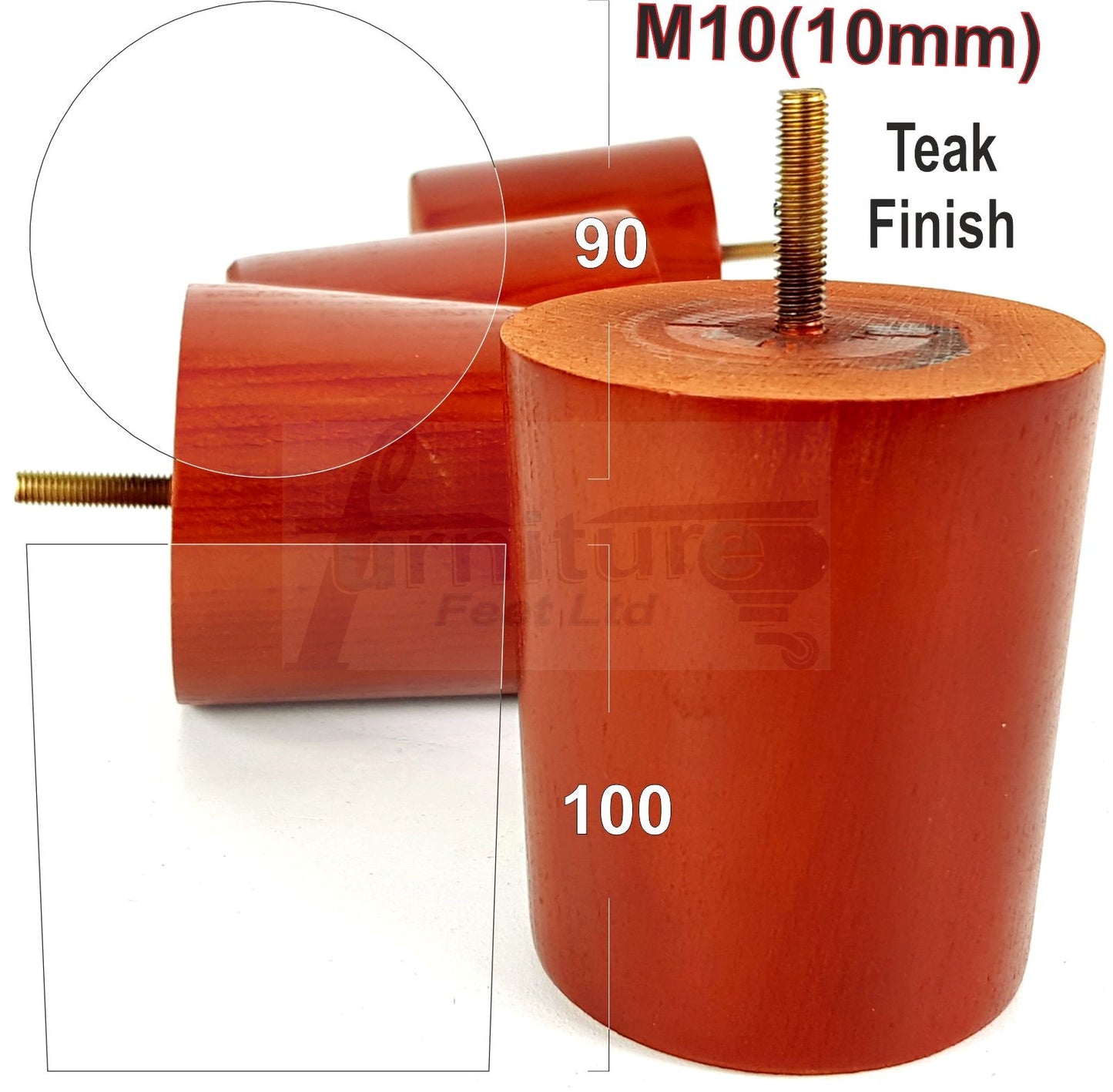 4x Turned Wood Furniture Legs Chair Sofa Bed M10 Replacement Settee Feet 100mm
