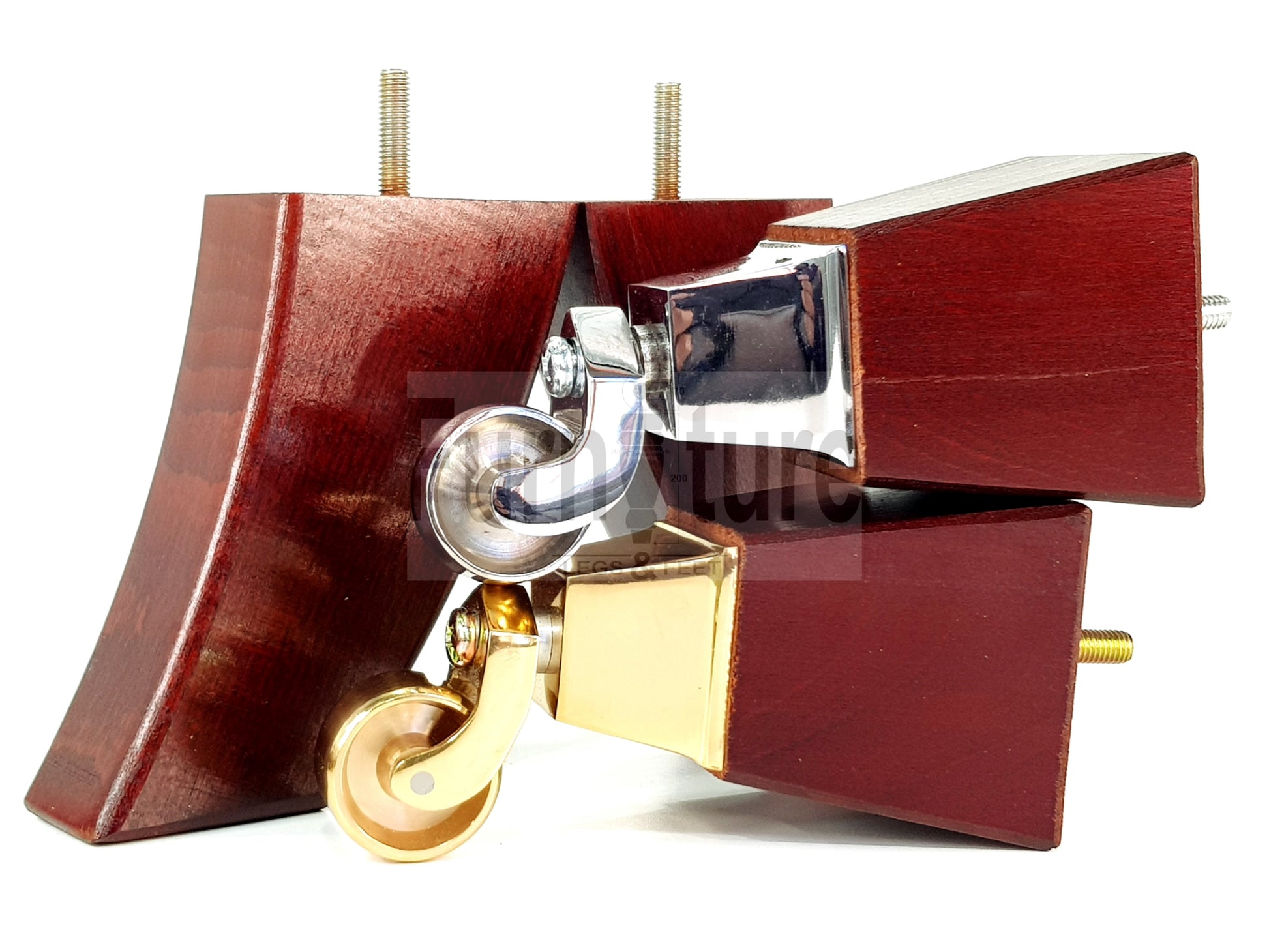 2x Cuved Wood Furniture Legs & 2x Castor Feet 150mm High For Chairs Sofas Settees 8mm Thread