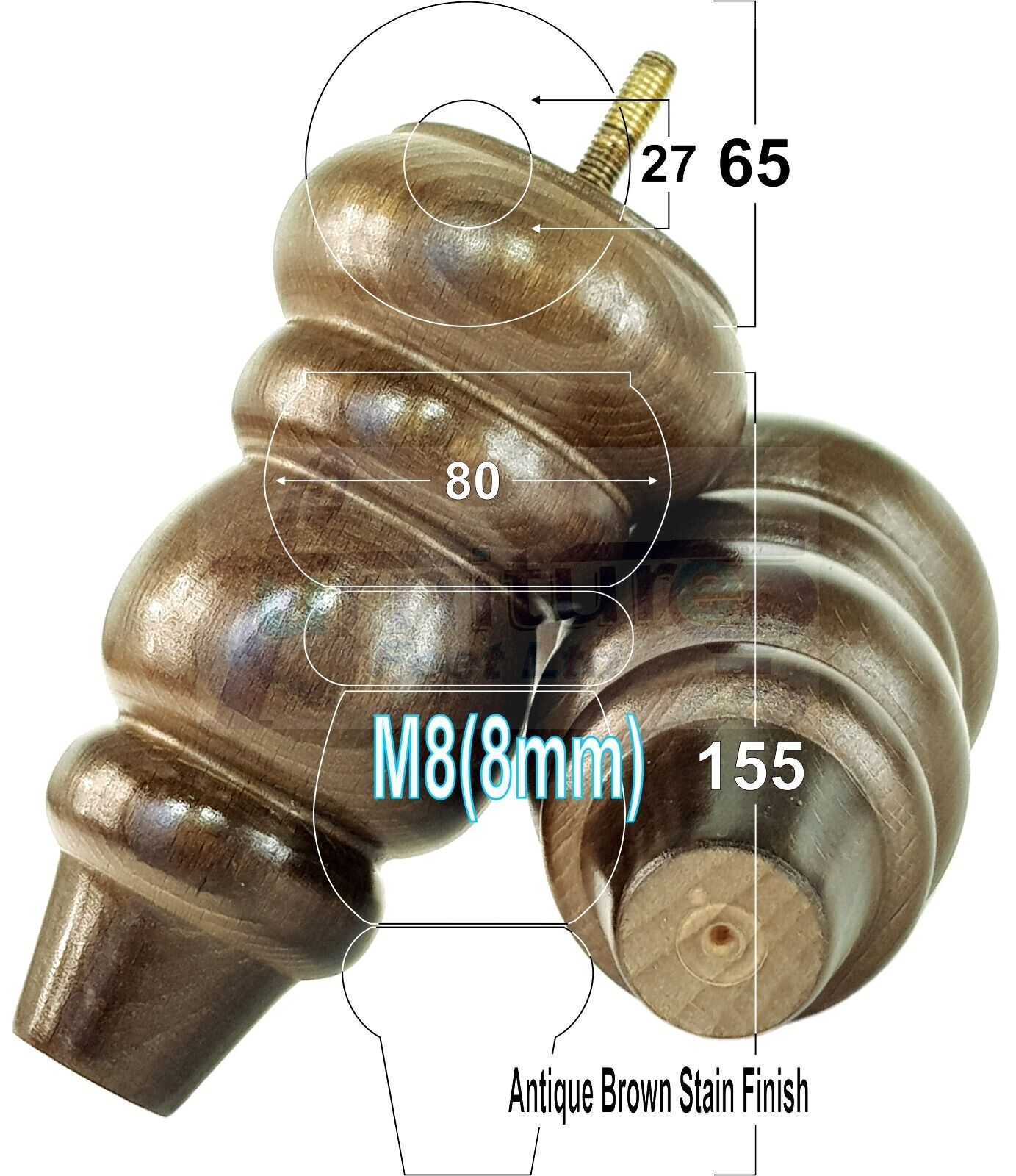 4 Solid Turned Wood Furniture Sofa Leg M8 Chair Settee Footstool Feet 155mm High