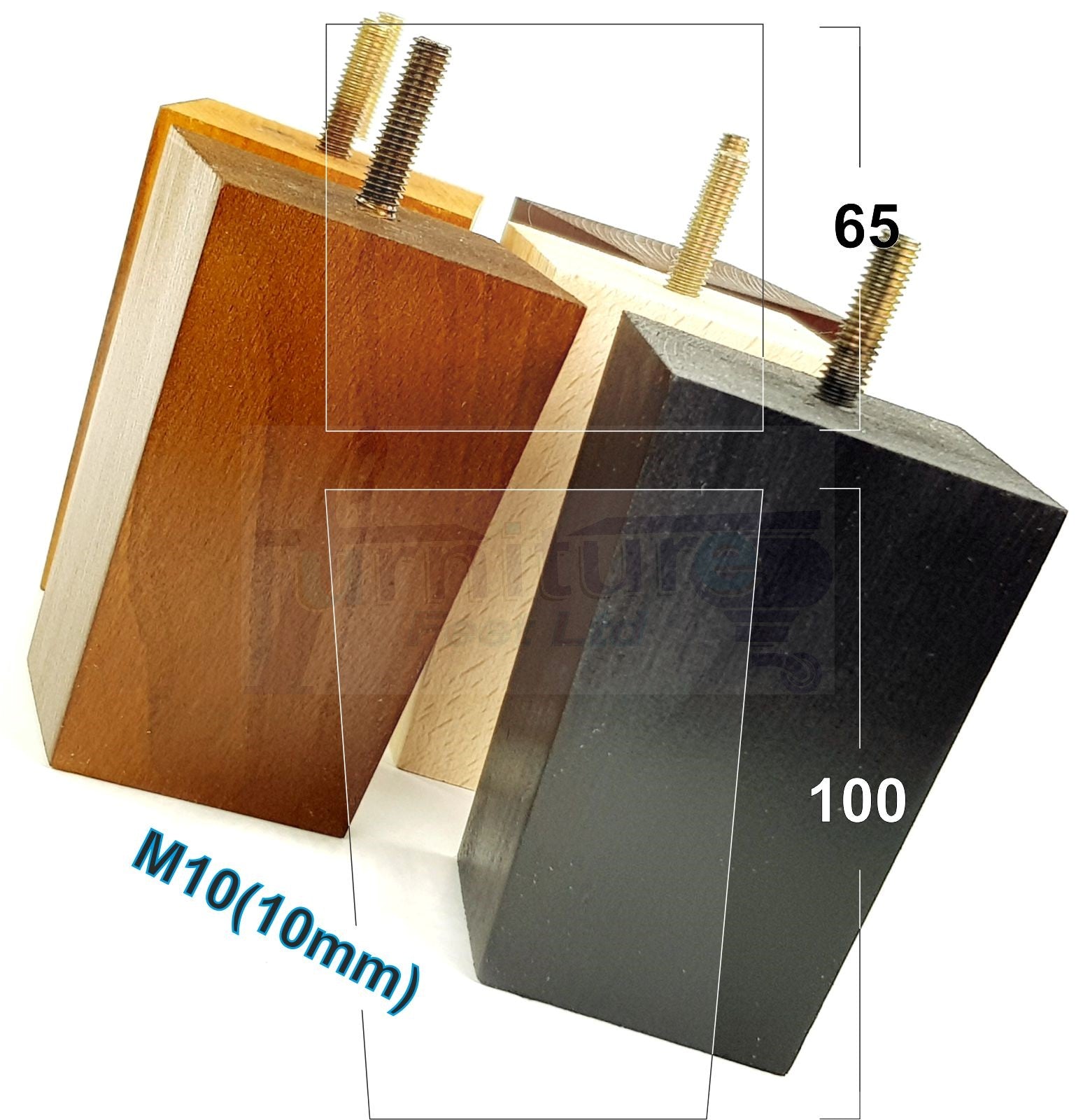 4x Wood Furniture Legs M10 Replacement Square Sofa Feet Chairs Sofas Beds 100mm High