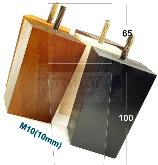 4x Wood Furniture Legs M10 Replacement Square Sofa Feet Chairs Sofas Beds 100mm High
