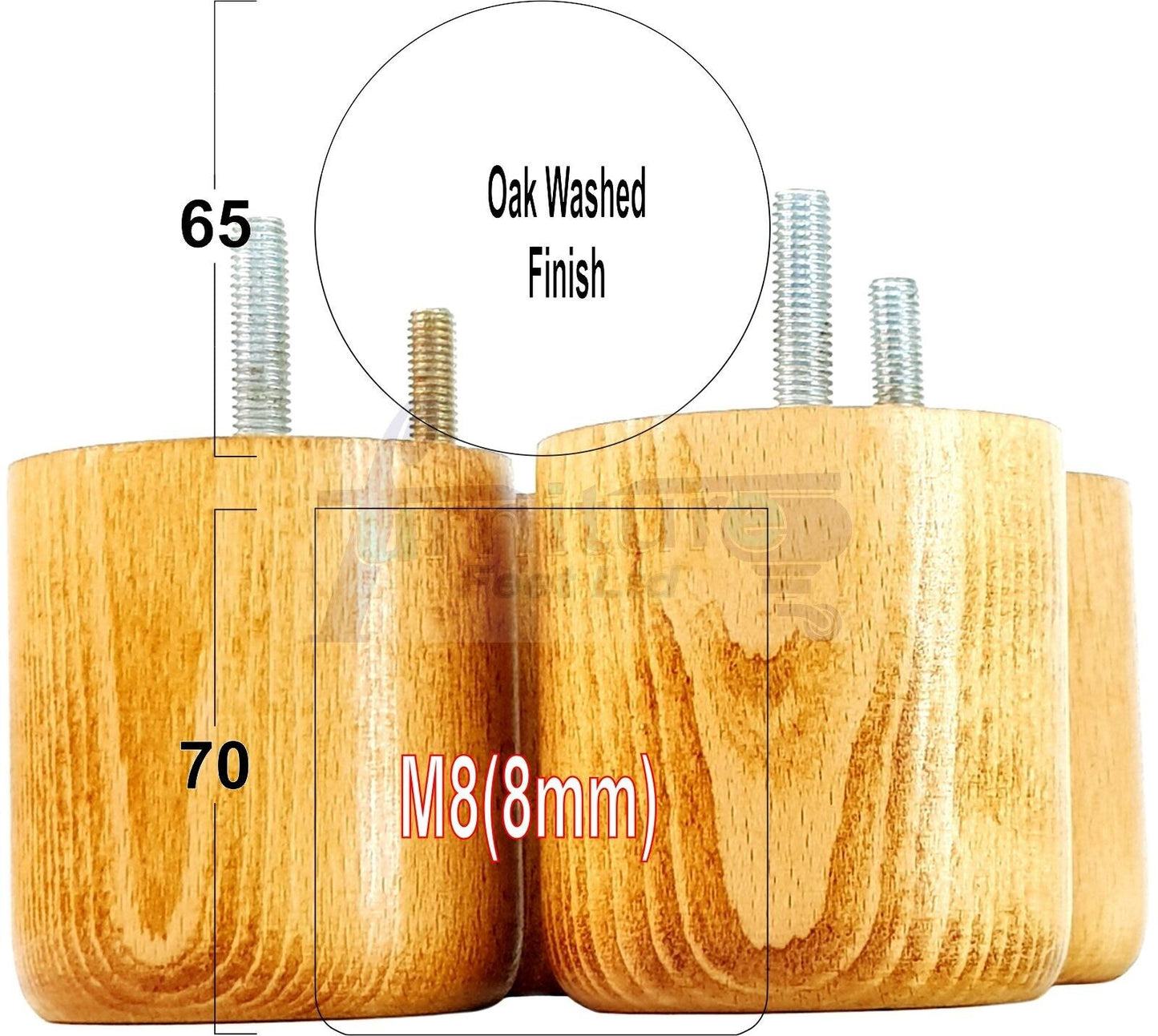 4x Solid Wood Turned Furniture Legs Replacement Bun Feet 70mm High 8mm Thread