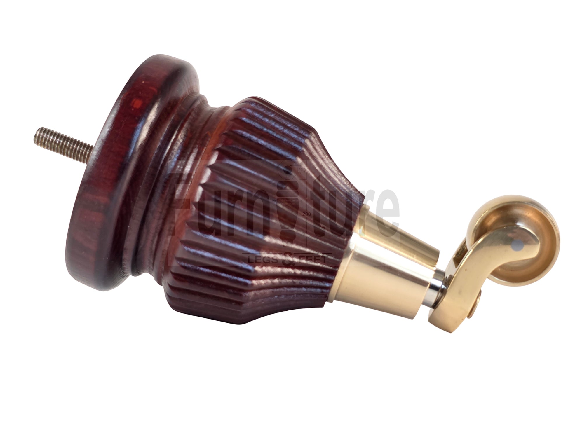 4 Wood Furniture Legs Replacement Feet 6 Inches with Castors 155mm High M8 Dowl Fixing - Mahogany Finish