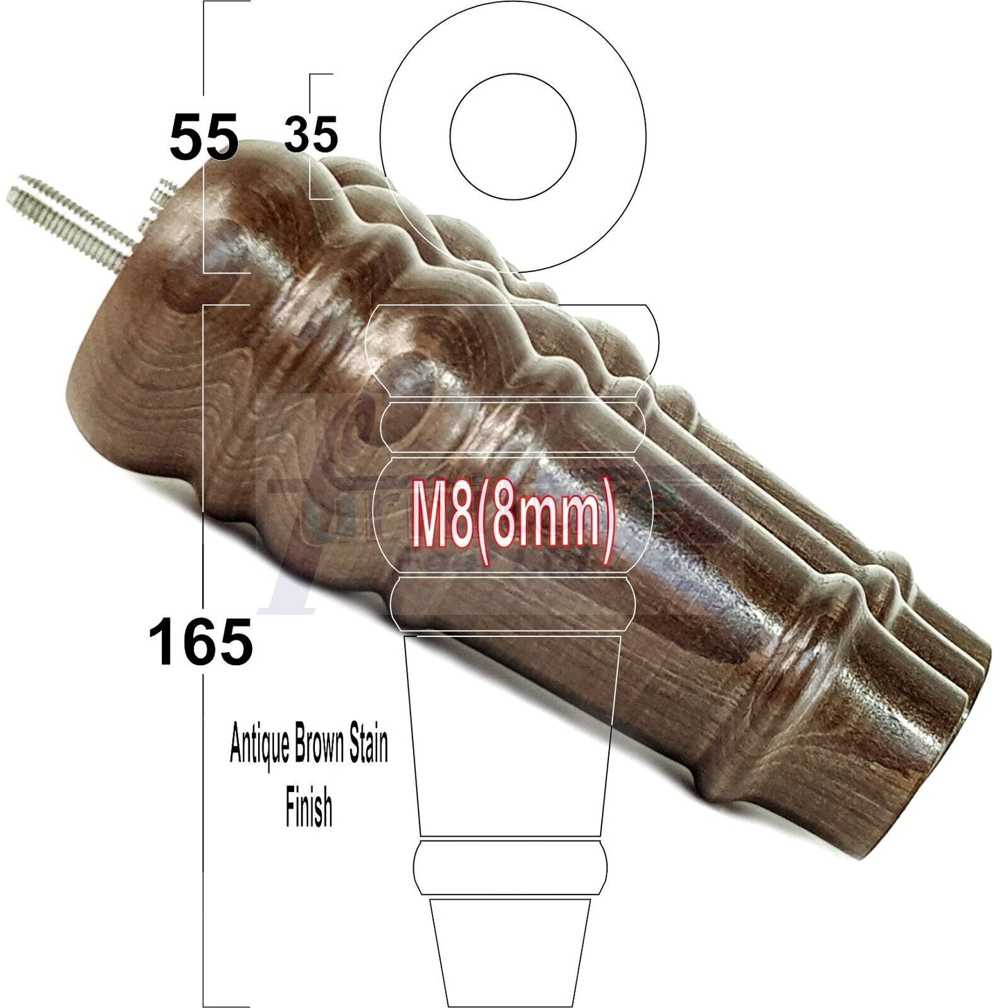 4 Wood Turned Furniture Legs Replacement Bun Feet 165mm High Multiple Colours 6.5 Inches Chairs Stools Sofa's Beds Settee Cabinets M8