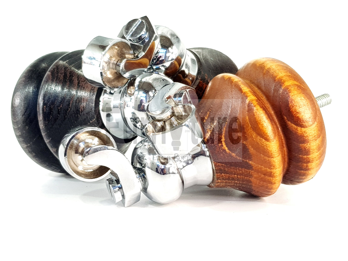 Set Of 4 Turned Furniture Wood Feet With Chrome Castors 150mm Sofas Chairs Settee Cabinets Beds M8(8mm)