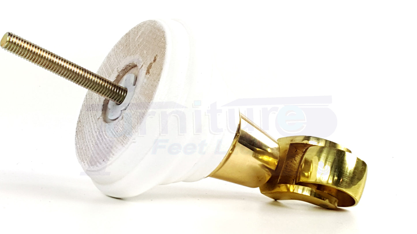 4x White Wooden Furniture Sofa Legs M8 With Castors Replacement Chair Settee Feet 115mm - 125mm High