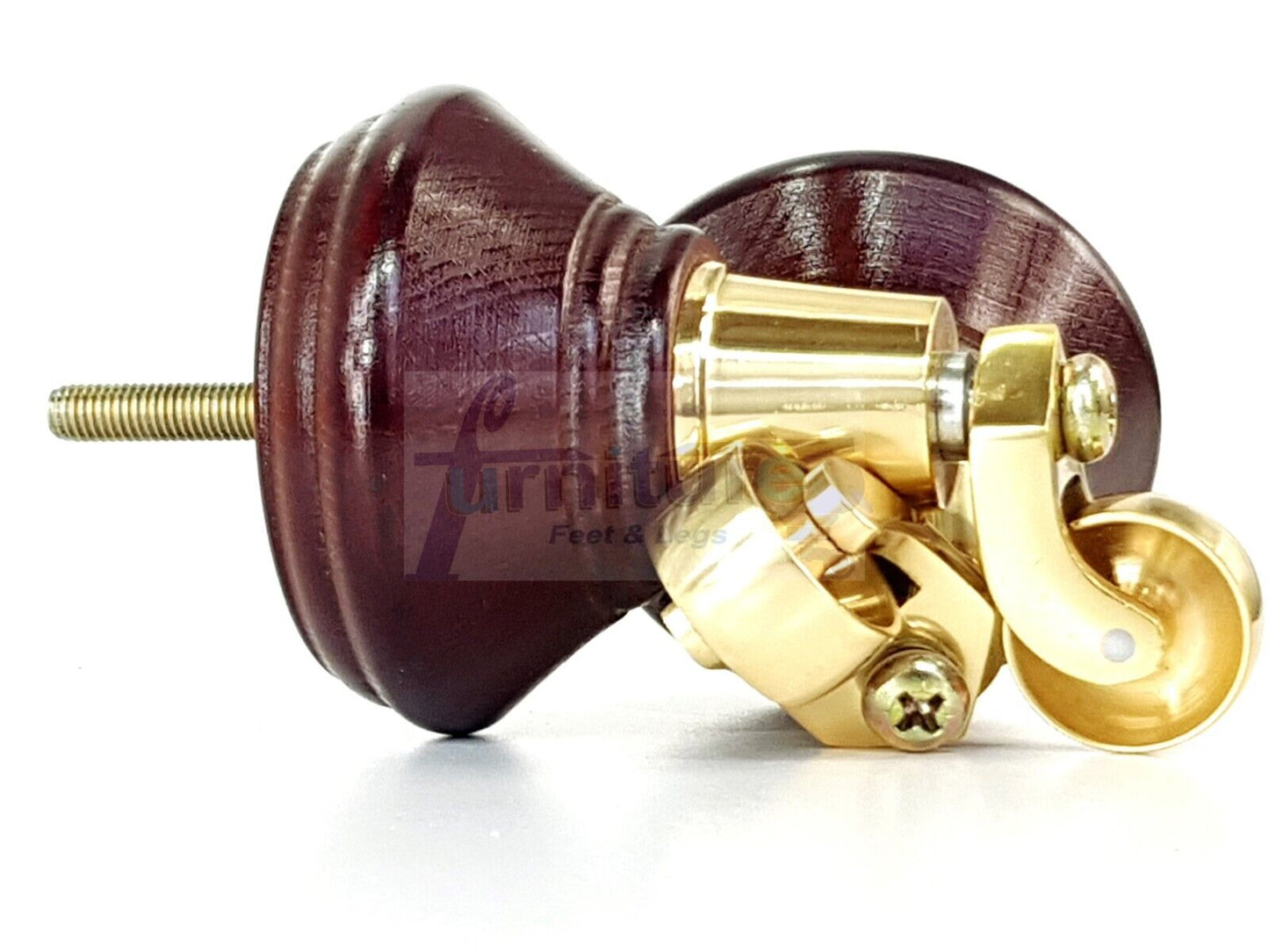 4x Antique Mahogany Wooden Furniture Sofa Legs M8 With Castors Replacment Chair Settee Feet 115mm - 125mm High