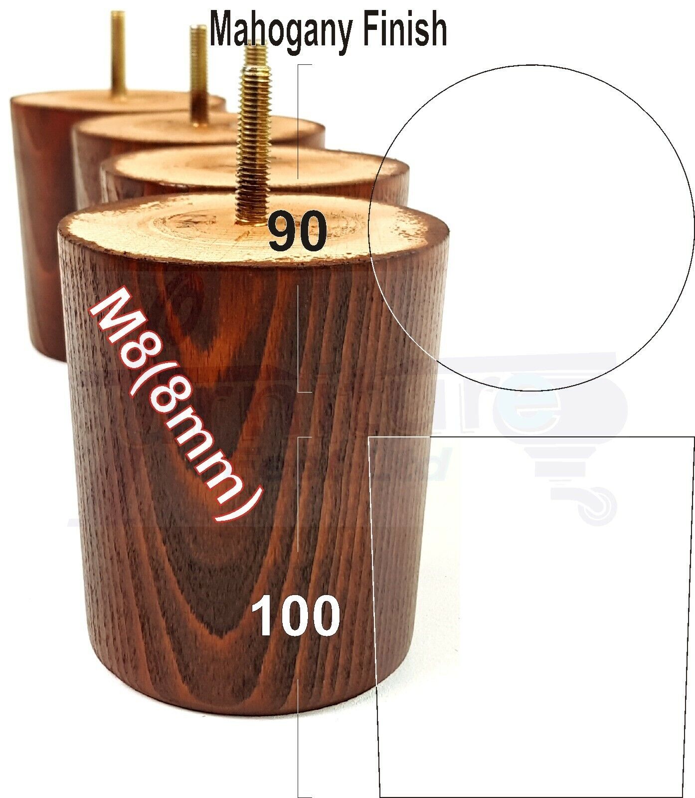 4x Turned Wood Furniture Legs Chair Sofa Bed M8 Replacement Settee Feet 100mm
