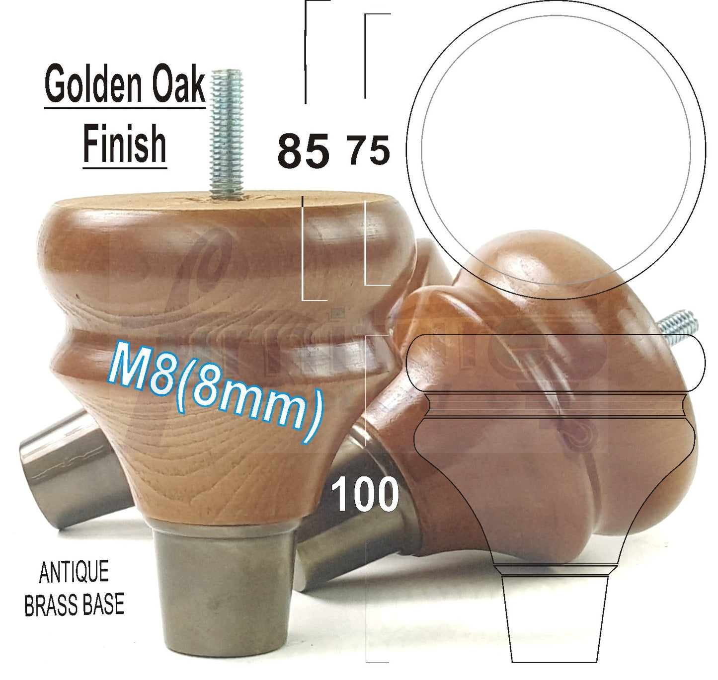 4x Turned Wood Furniture Feet M8(8mm) With Slipper Cup Chair Sofa Settee Legs 110mm