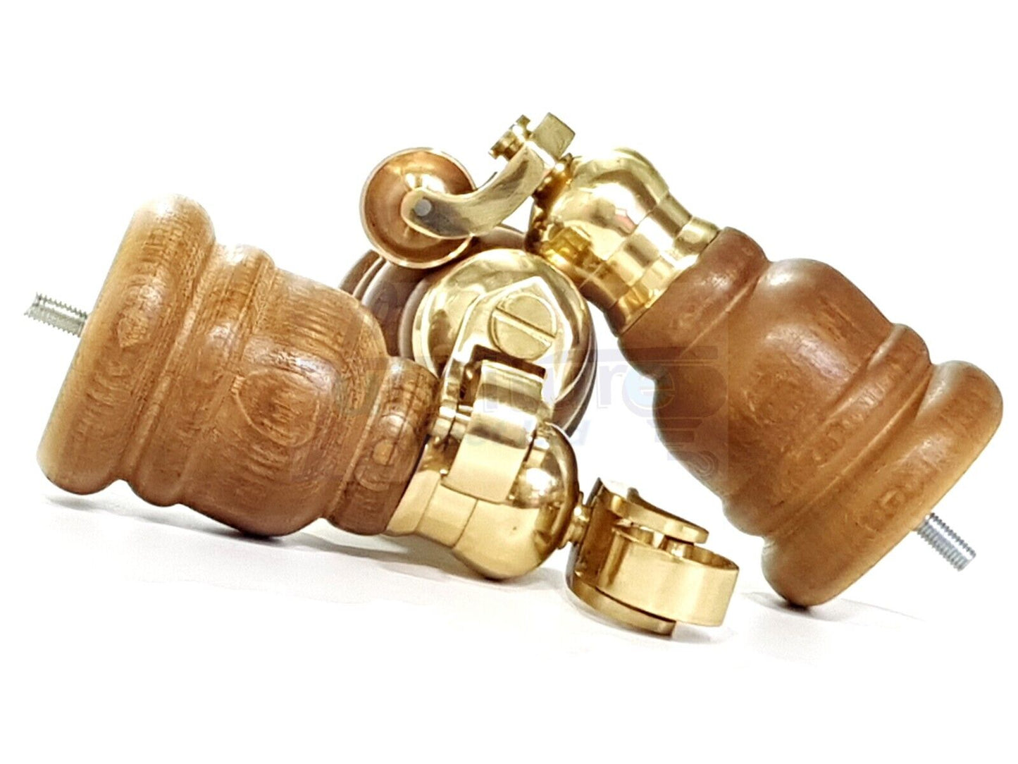 4 Turned Dark Oak Stain Wood Furniture Feet With Castors 155mm Legs Sofas Chairs Stools Cabinets Beds M8 6 Inches	