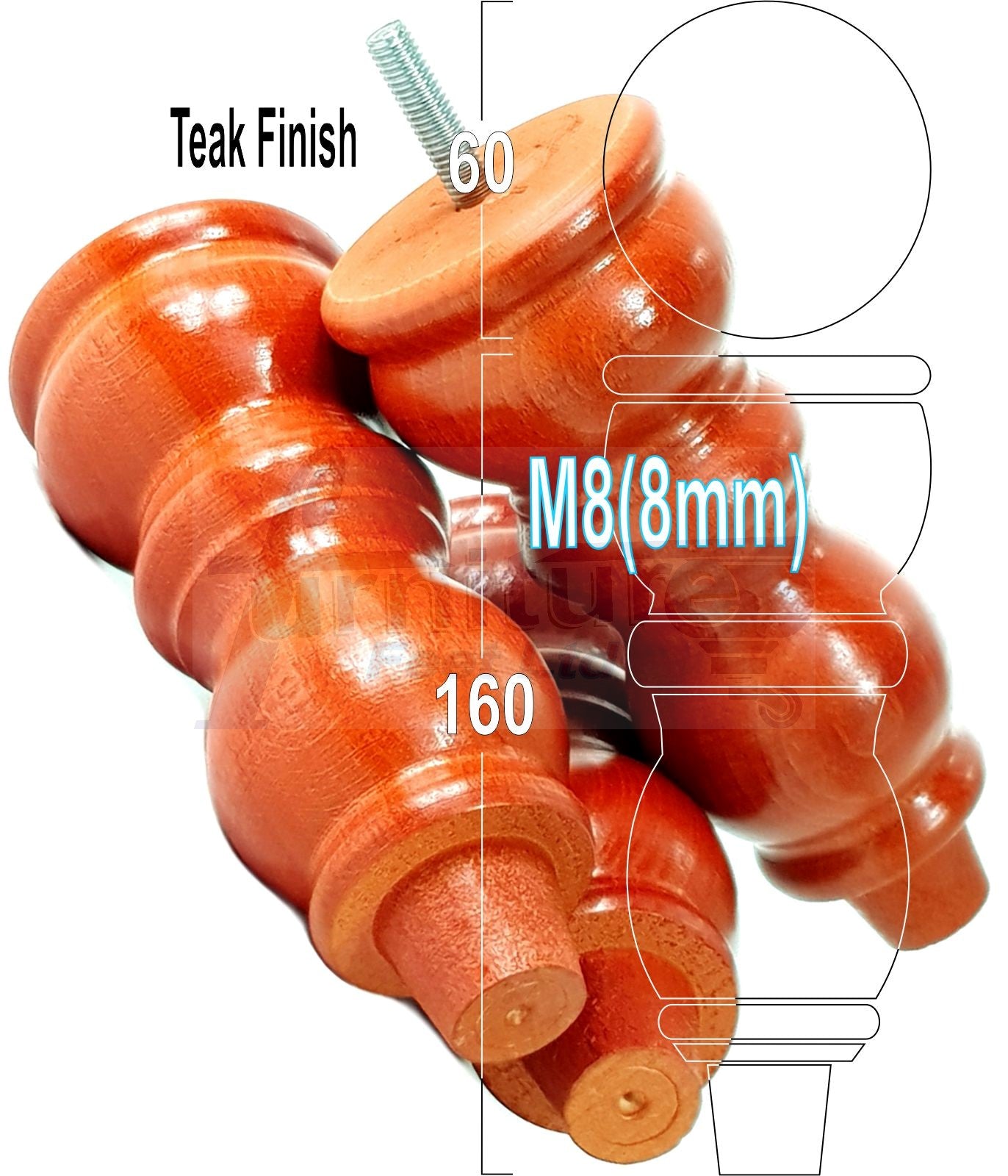 Solid Wood Furniture Feet Set of 4 Legs 160mm High For Sofas Chairs Stools Cabinets & Beds M8