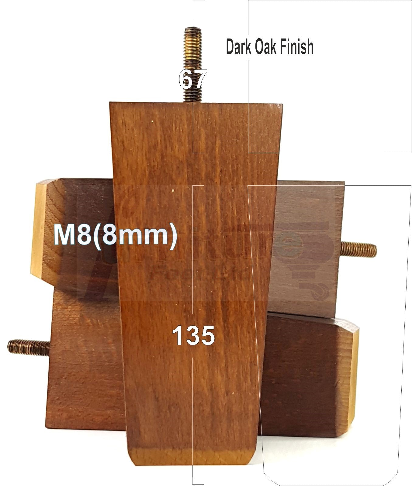 4x Block Wood Sofa Legs 135mm High Replacement Furniture Feet Chairs Cabinets M8(8mm)