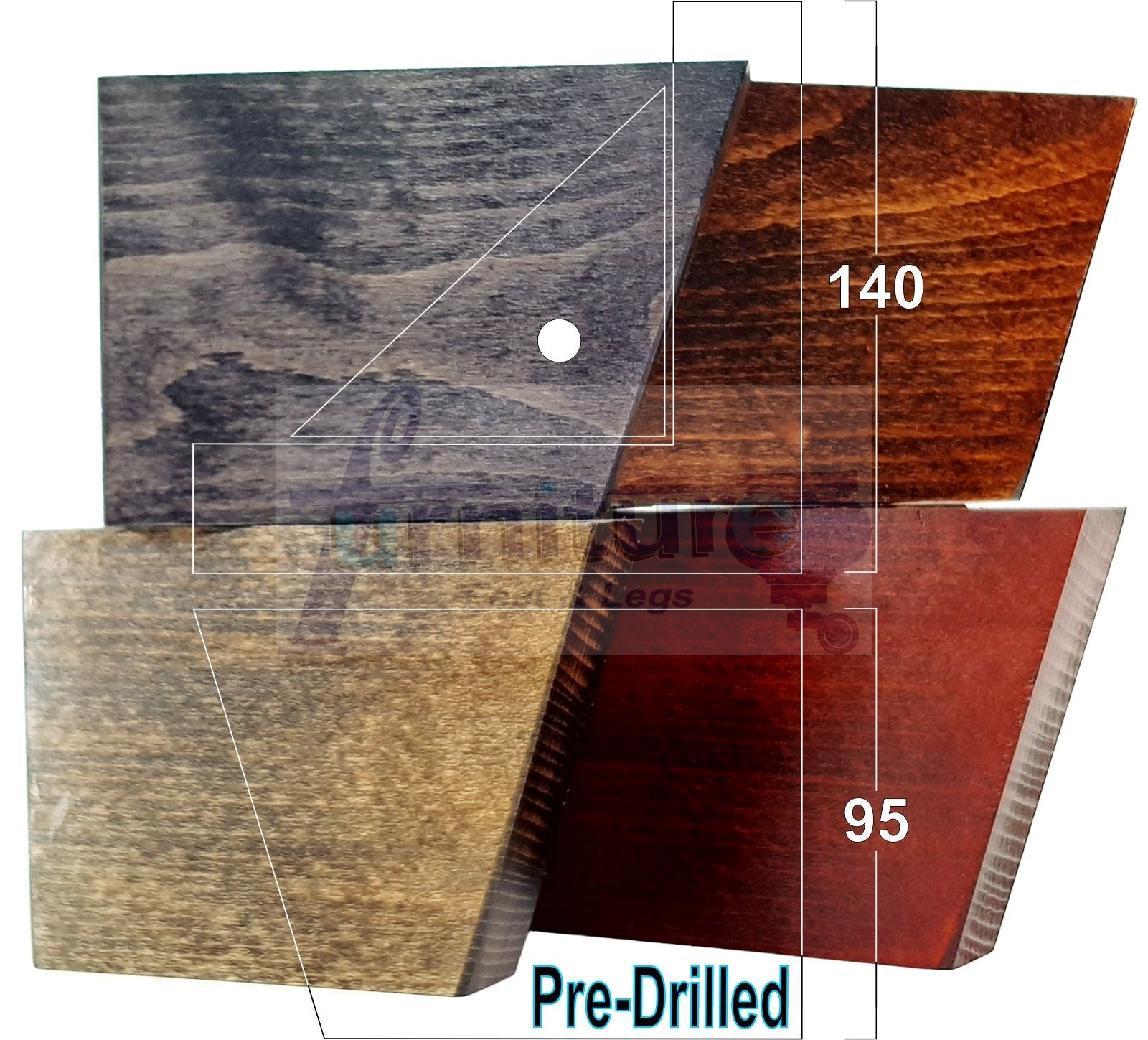4 Solid Wood Furniture Legs Replacement Corner Feet 95mm High Self-Fixing: Mahogany