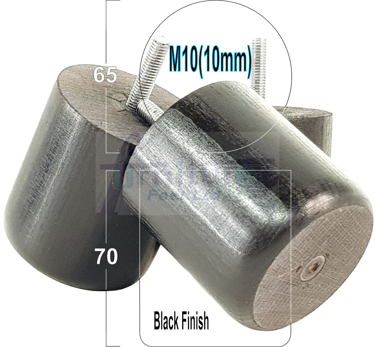 4x Solid Wood Turned Furniture Legs Replacement Bun Feet 70mm High 10mm Thread