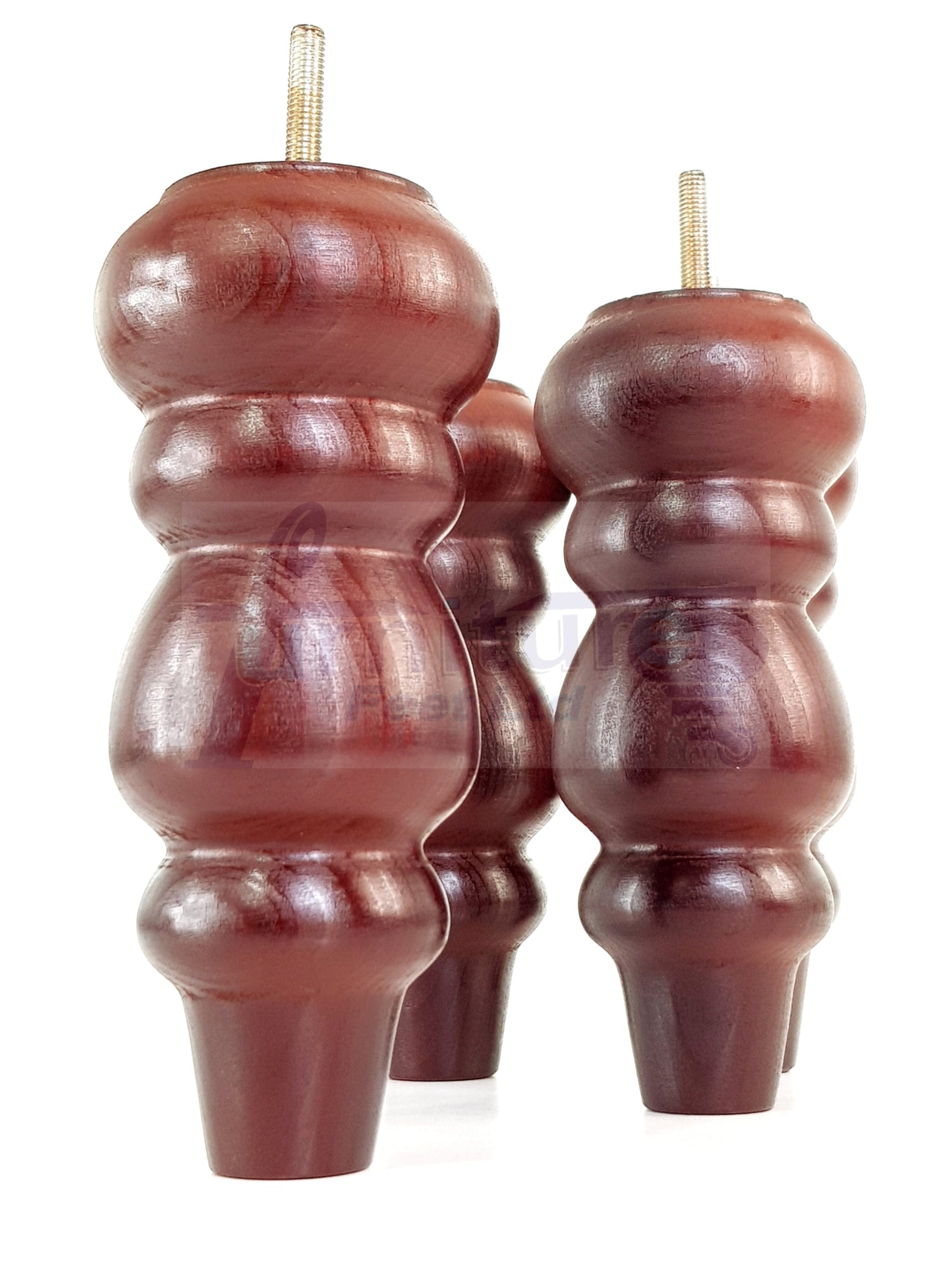 4 Solid Wood Furniture Legs Replacement Turned Feet 200mm High M8(8mm) Thread: Mahogany
