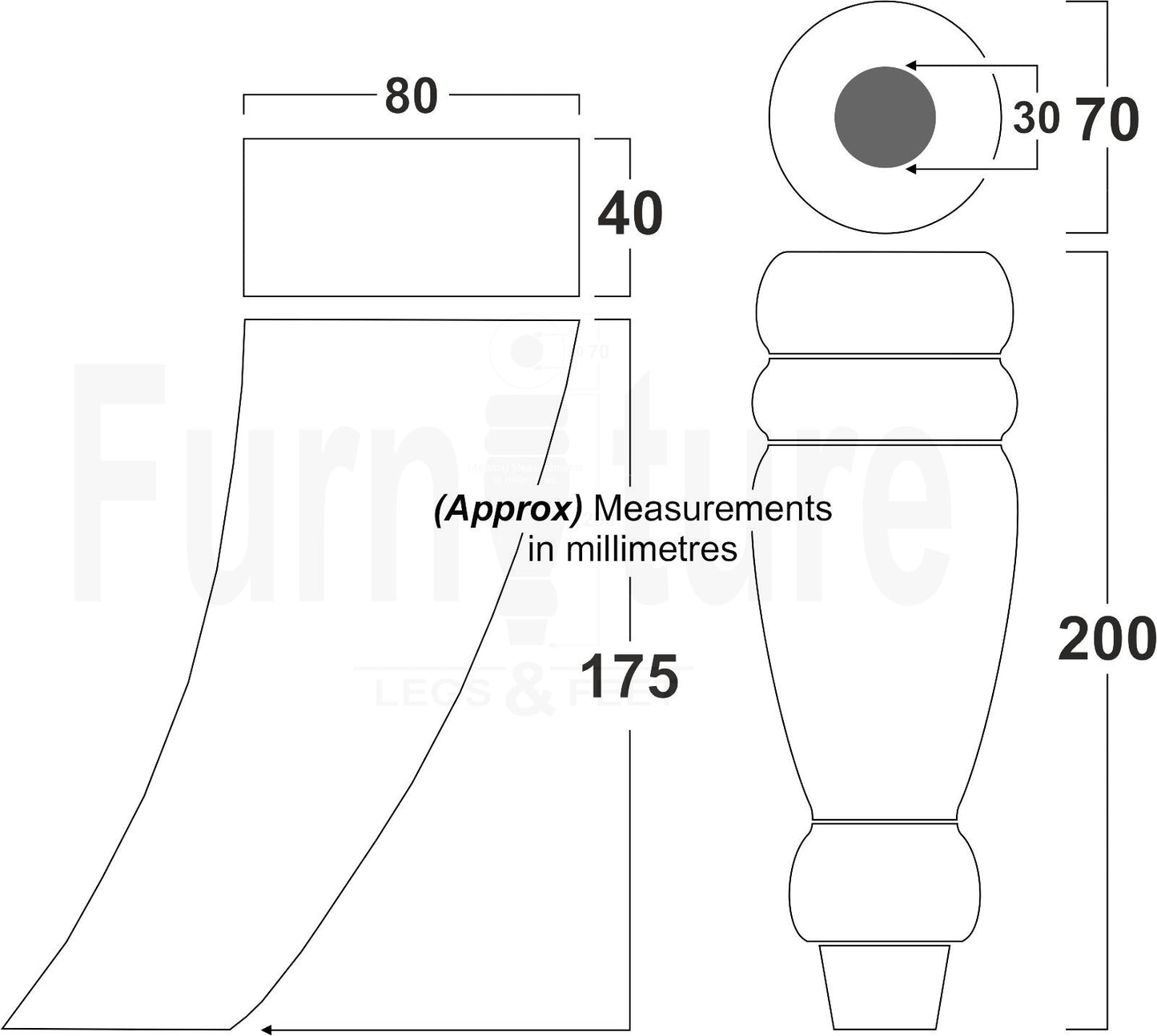 2x Furniture Legs Replacement Sofa Feet 200mm & 2x Curved Legs 175mm for Chairs Sofa Settee M10 Thread