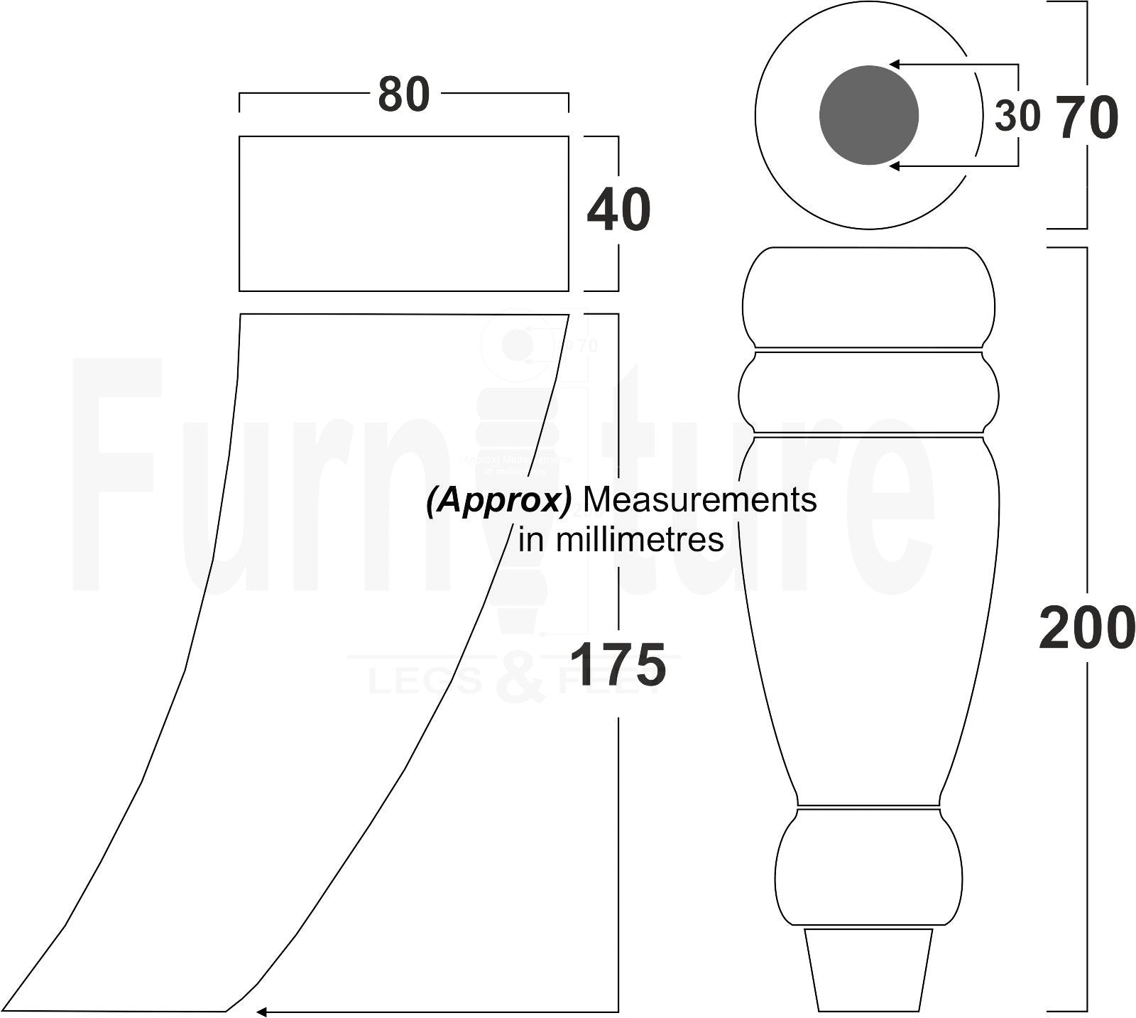 2x Furniture Legs Replacement Sofa Feet 200mm & 2x Curved Legs 175mm for Chairs Sofa Settee M10 Thread