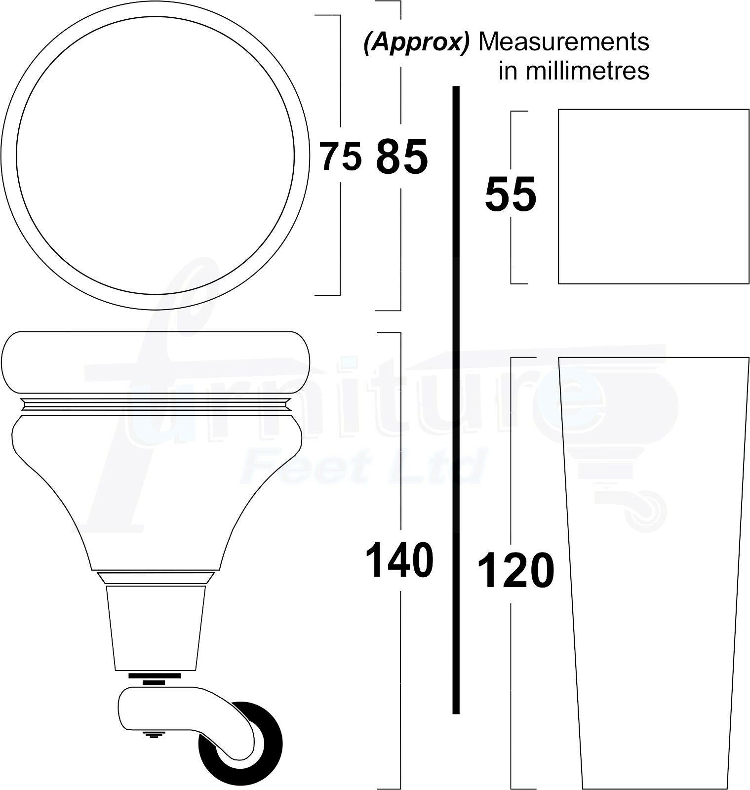 Turned Wood Furniture Feet 2 With Castors 140mm & 2 Curved Back Legs Sofas Chairs Cabinets Beds M8